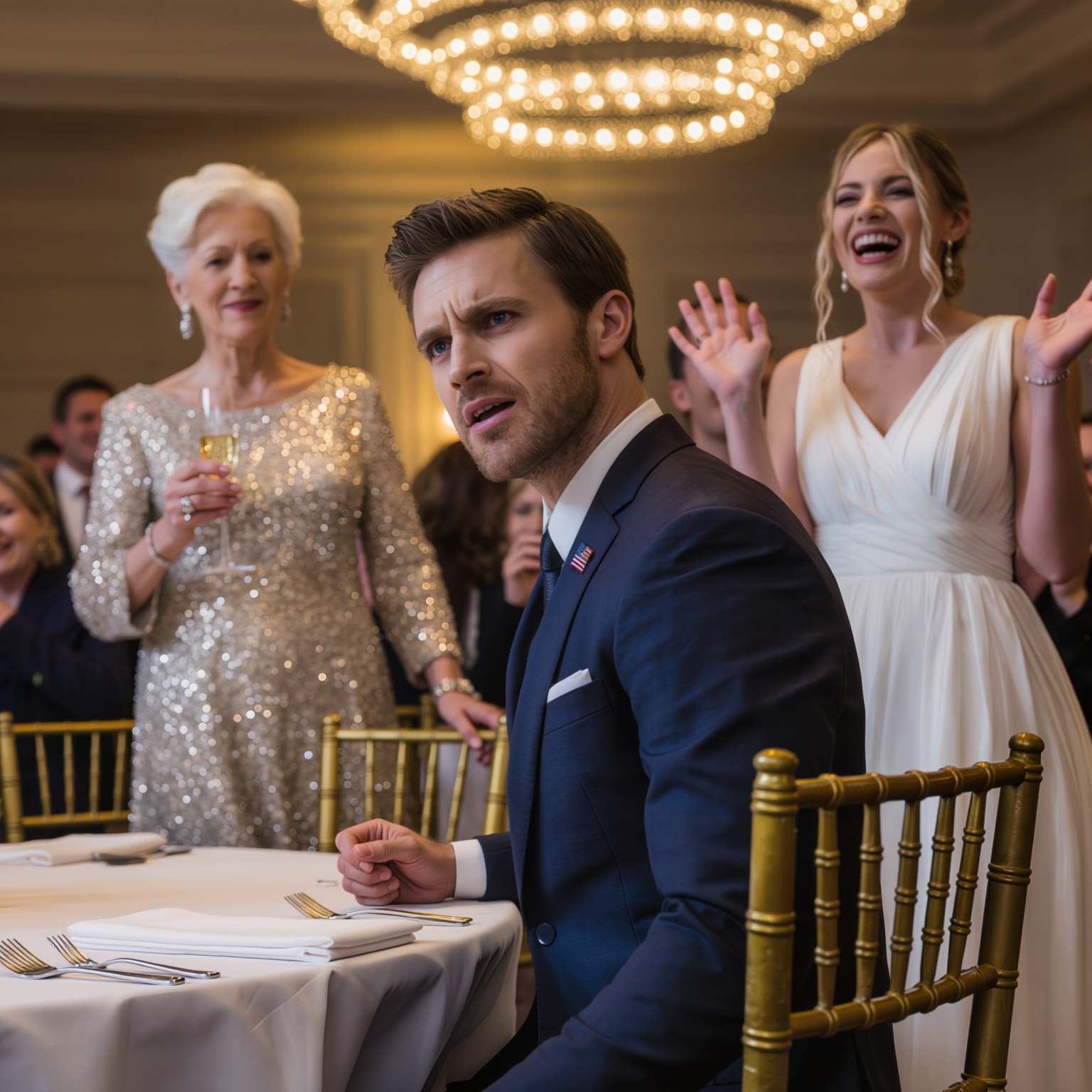 “At my son’s wedding, his future mother-in-law raised her glass and said, ‘That’s not a father, that’s a mistake in a suit’ – the bride burst out laughing, the whole hall went dead silent… until my son pushed his chair back, stood up, and said one single sentence that froze the ceremony on the spot – and the next morning, what he did to his future in-laws was what truly made that ‘perfect family’ start to crack.”