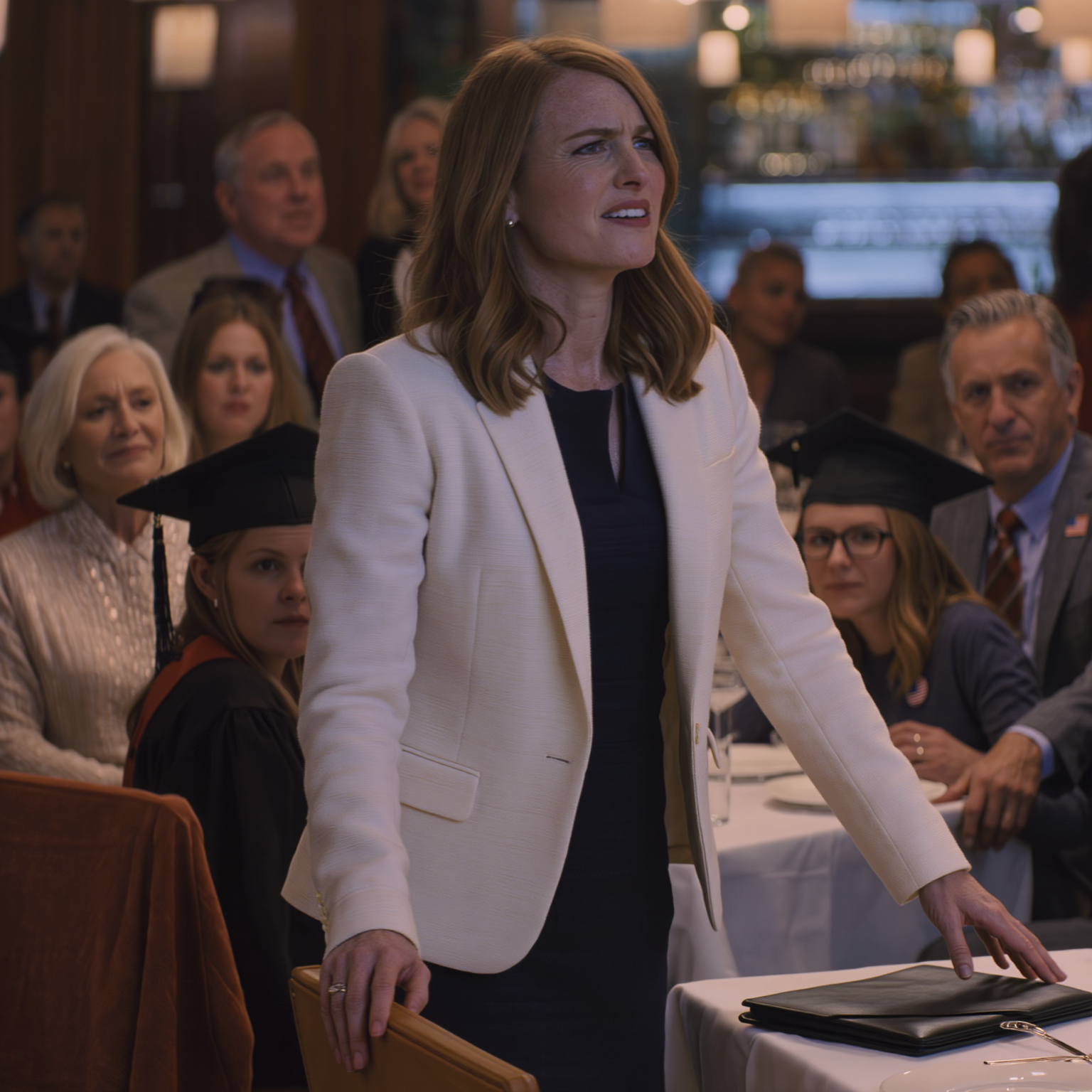 I went to my younger sister’s fancy graduation party and didn’t even have a seat. My mom coldly said, “Tonight is only for people with a college degree.” When the $2,800 bill was brought straight to me and the waiter said, “Your whole family said you’d be paying it all,” I stood up, smiled, and dropped one sentence that made the entire table go dead silent.