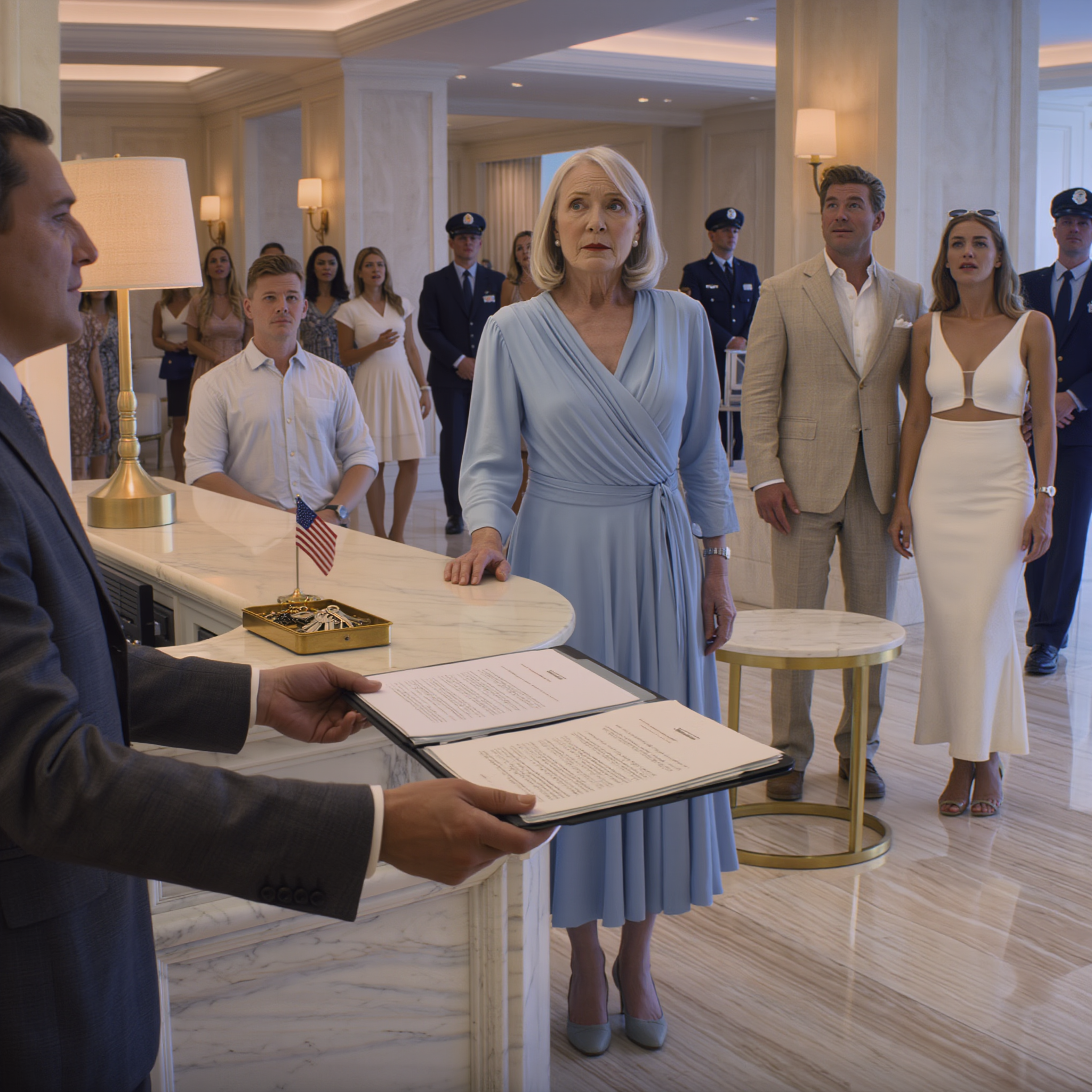 During a family vacation at a beach hotel, my daughter-in-law yelled at the receptionist: ‘Don’t talk to the old lady, she’s just a maid’, while my son laughed beside him, not realizing that I was the silent owner of the entire hotel. My next action stunned him… the shrewish girl was equally stunned.