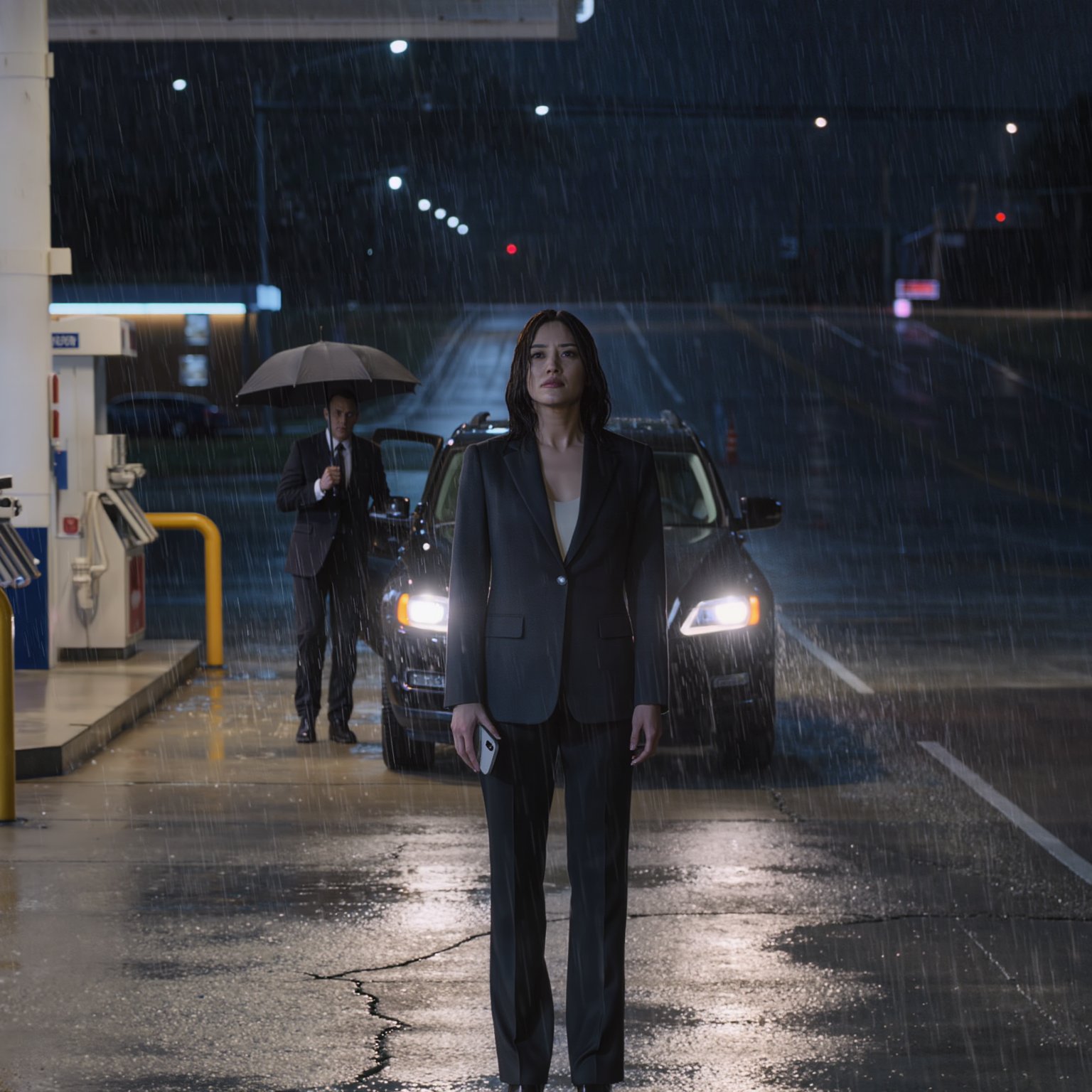 My husband left me in the rain, thirty-seven miles from home. He said I “needed a lesson.” I didn’t argue. I just watched him drive away. Moments later, a black truck pulled up. My bodyguard stepped out, calm and ready. I smiled as I climbed in. His cruelty had ended. This was his last mistake…