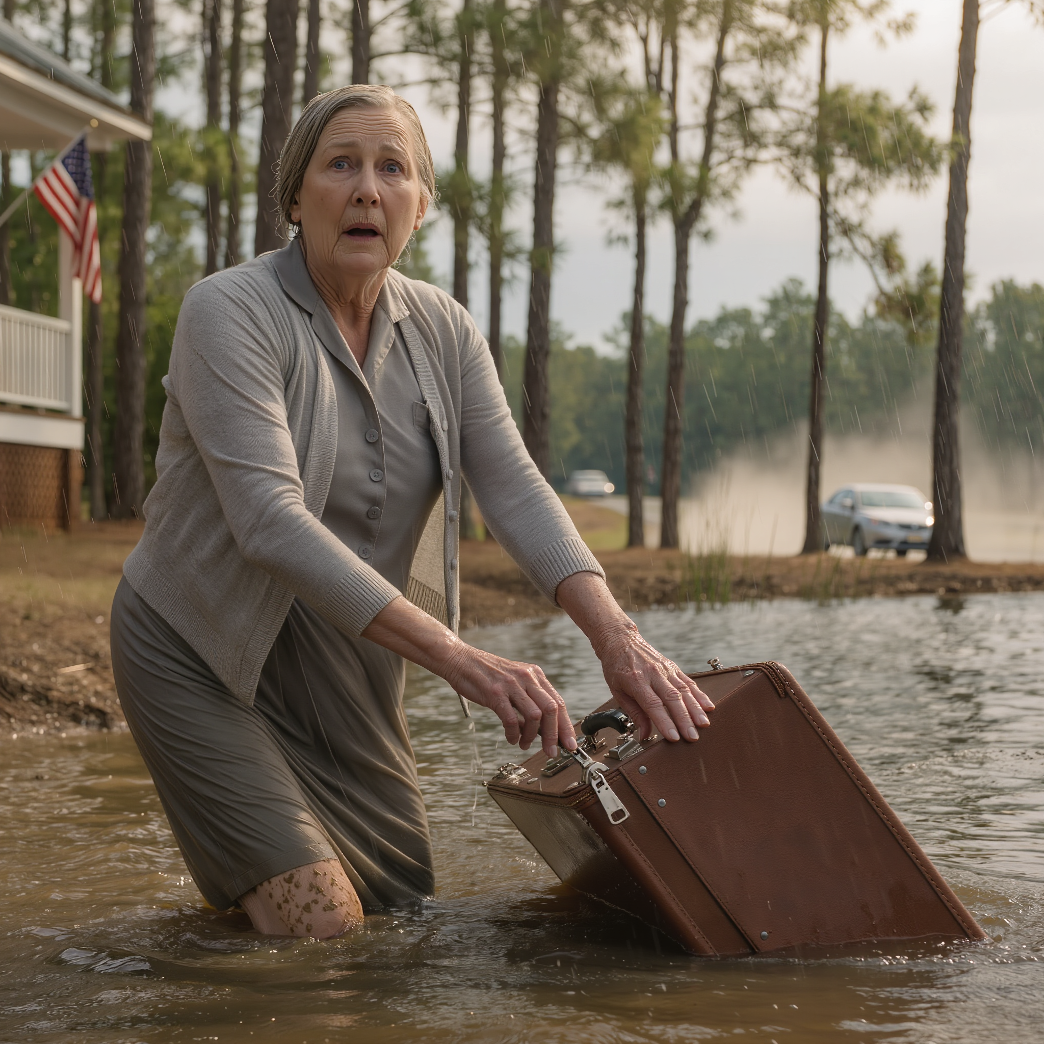 I watched my daughter-in-law throw the suitcase into the lake, then quickly drive away. I struggled in the mud to pull it back to shore until I heard a small creak inside. When the zipper finally came undone, my hands were numb… because whatever she was trying to sink wasn’t just a secret.