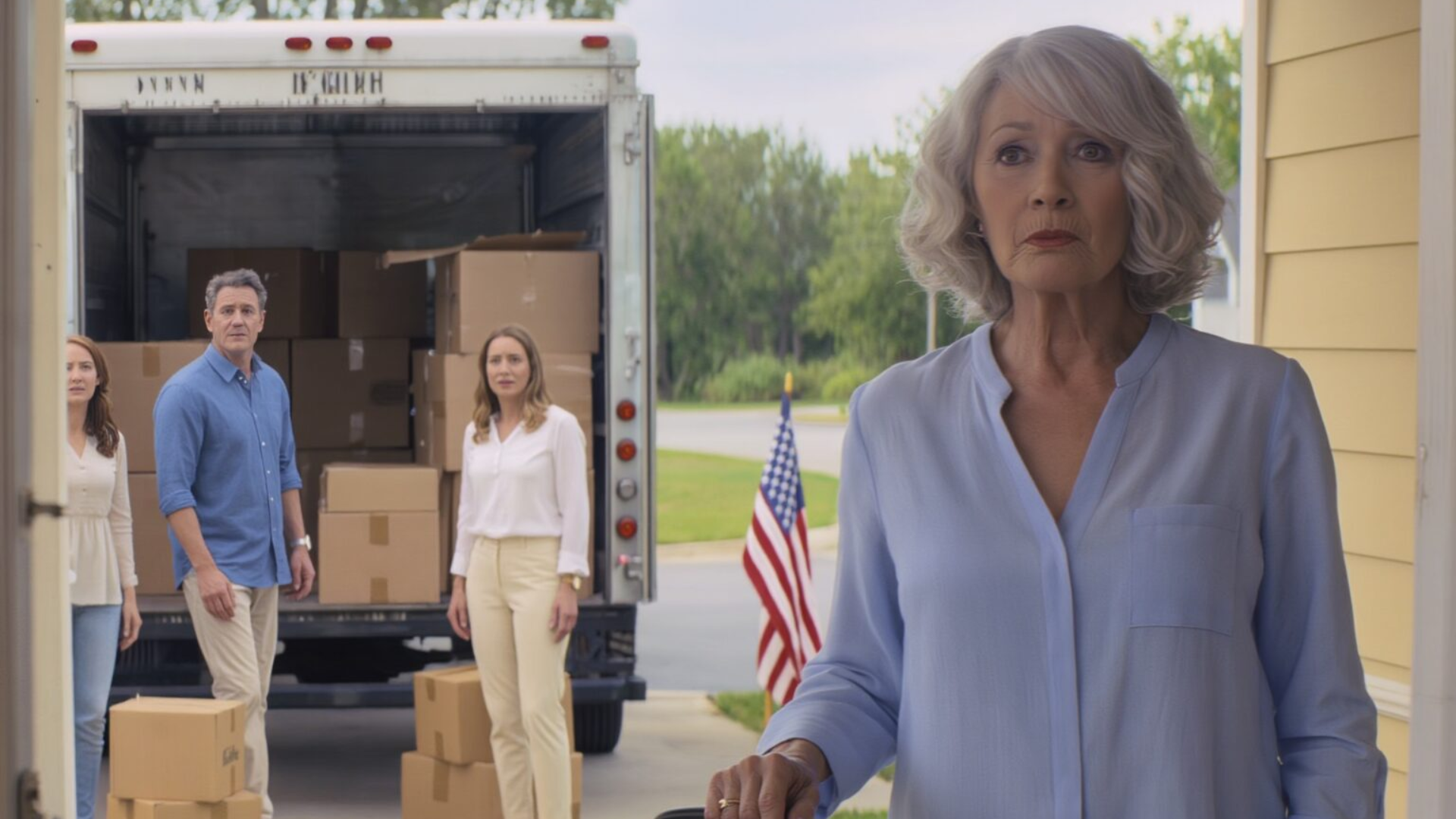 “What are you doing in my house?” I cried out in shock. My flight was canceled so I came back the same day. When I arrived home, I saw my son and daughter-in-law standing inside the house, and outside there was a moving truck already parked. My son stammered, “Mom! Weren’t you going to be away for two weeks?” My daughter-in-law stood next to him, not daring to say a word. I looked at the truck loaded with furniture… and took out my phone.