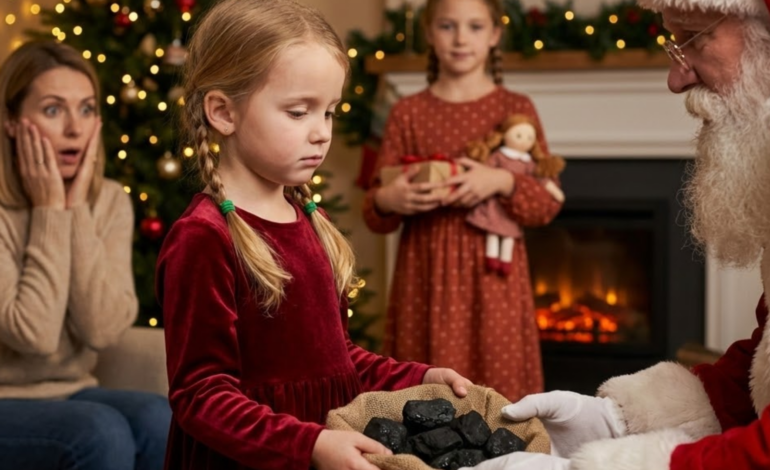 My father, dressed as Santa, handed my 7-year-old daughter a trash bag and a lump of coal, telling her she was “too naughty” to deserve any real gifts — while my sister’s child received her favorite doll. My mother and sister even cheered him on. I didn’t yell. I took action. Two weeks later, they were the ones screaming in fear…