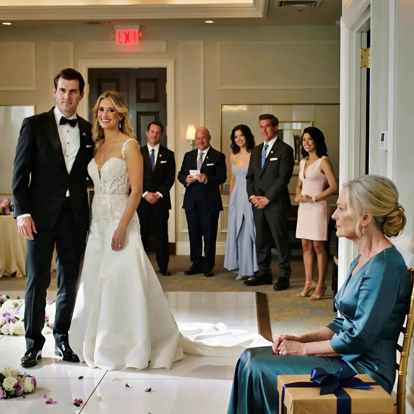 At my son’s wedding, my daughter-in-law told me to sit by the wall near the bathroom so I wouldn’t ruin the wedding photos. I calmly stood up, took back my gift, and left the party. When they realized what the gift I had brought really was, it was already too late.