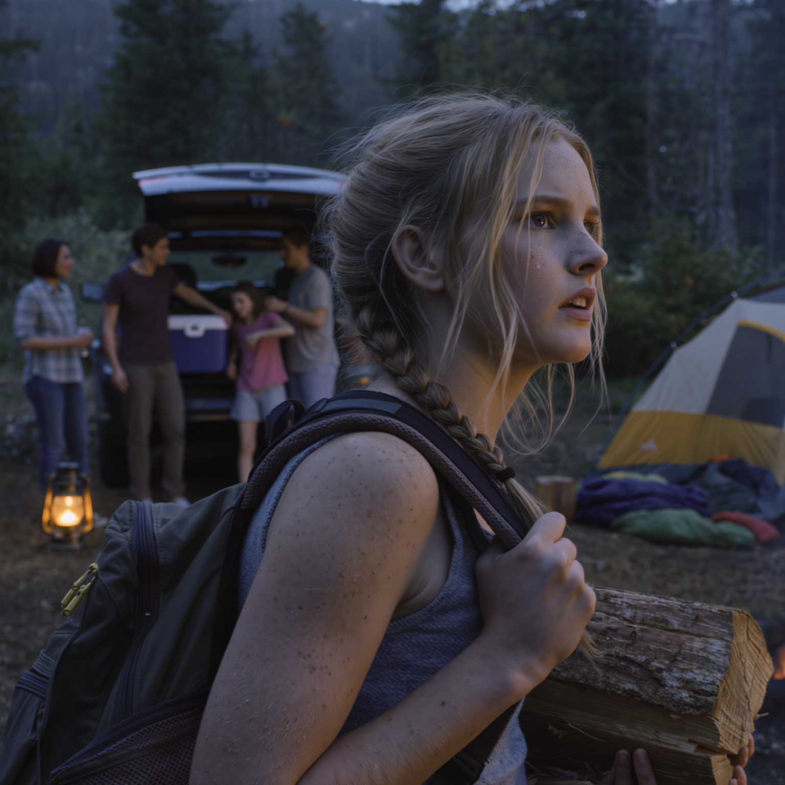 My mom took me camping—then left me alone in the mountains. I came back with an armful of firewood and heard her say, ice-cold: “If she wants to live, she’ll figure it out.” An hour later, their headlights vanished. I wandered hungry and dehydrated for days… Then, 6 years later, she showed up at my work sobbing—but I wasn’t that 16-year-old girl anymore…