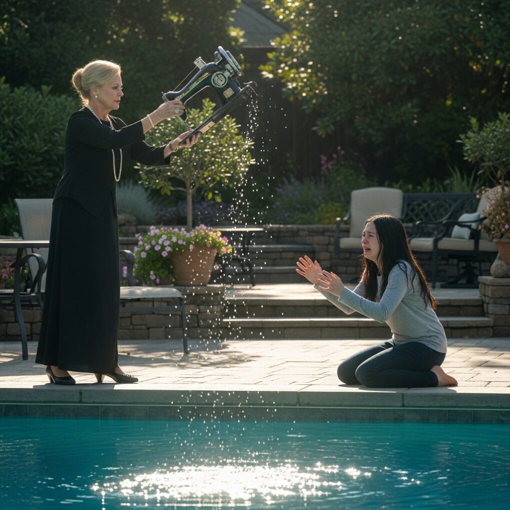 She had spent months saving every dollar for her dream sewing machine. But in a single, cruel moment, her stepmother threw it into the pool—and her world sank with it. What she did next would change everything…