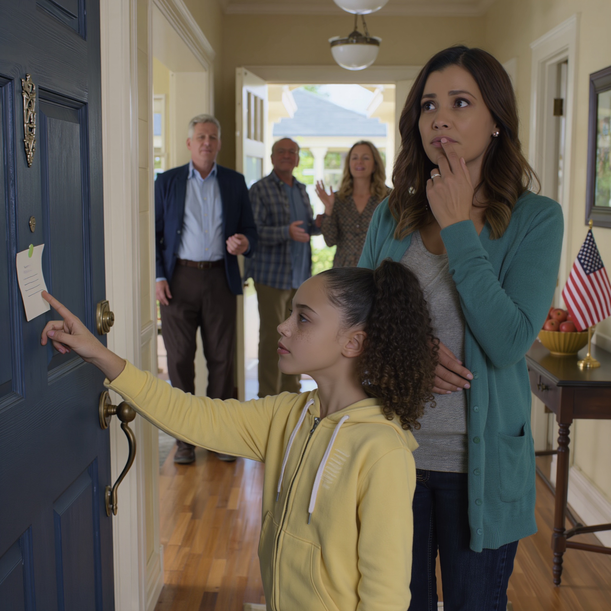 My in-laws left a note on my 11-year-old’s bedroom door: “We re-homed your dog. Your cousin didn’t want him around. Please don’t make a scene.” She showed it to me, teary-eyed. I didn’t cry—I made a plan. The next morning, they knocked on our door and their voices were raised…