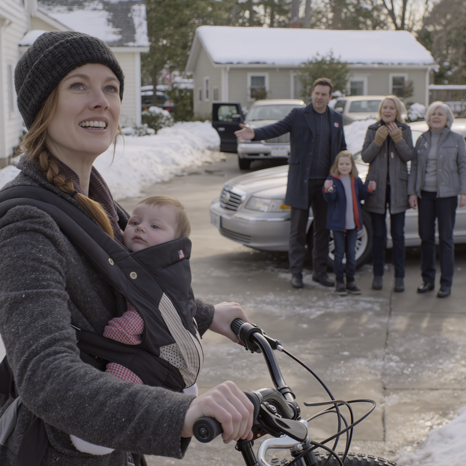 My billionaire grandpa saw me walking while holding my newborn baby and said, ‘walking in this cold weather? why aren’t you driving the mercedes-benz i gave you?’ i answered, ‘i only have a used bicycle. my sister is the one with the benz.’ he said, ‘…i’ll fix this tonight.’