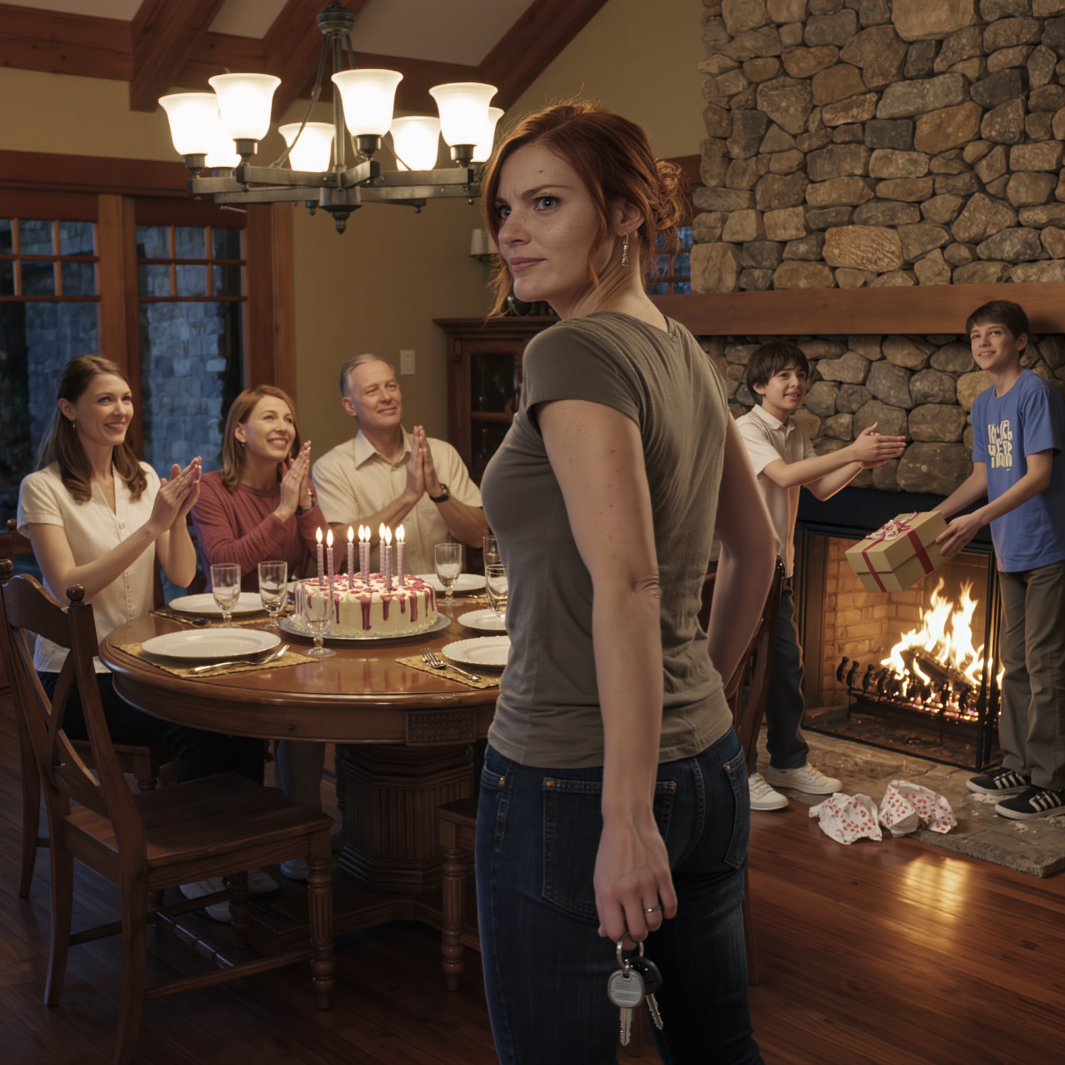 My sister’s son tossed my birthday gift into the fire and said coldly, “mom says you’re a failure who deserves nothing.” the room erupted in laughter. i smiled, said nothing, and walked out. hours later, a message hit the family group chat: “you’re officially cut out of everything.” i answered once: “perfect. check whose name is on the house you’re lving in.” ten minutes later, my phone started vibrating without mercy…