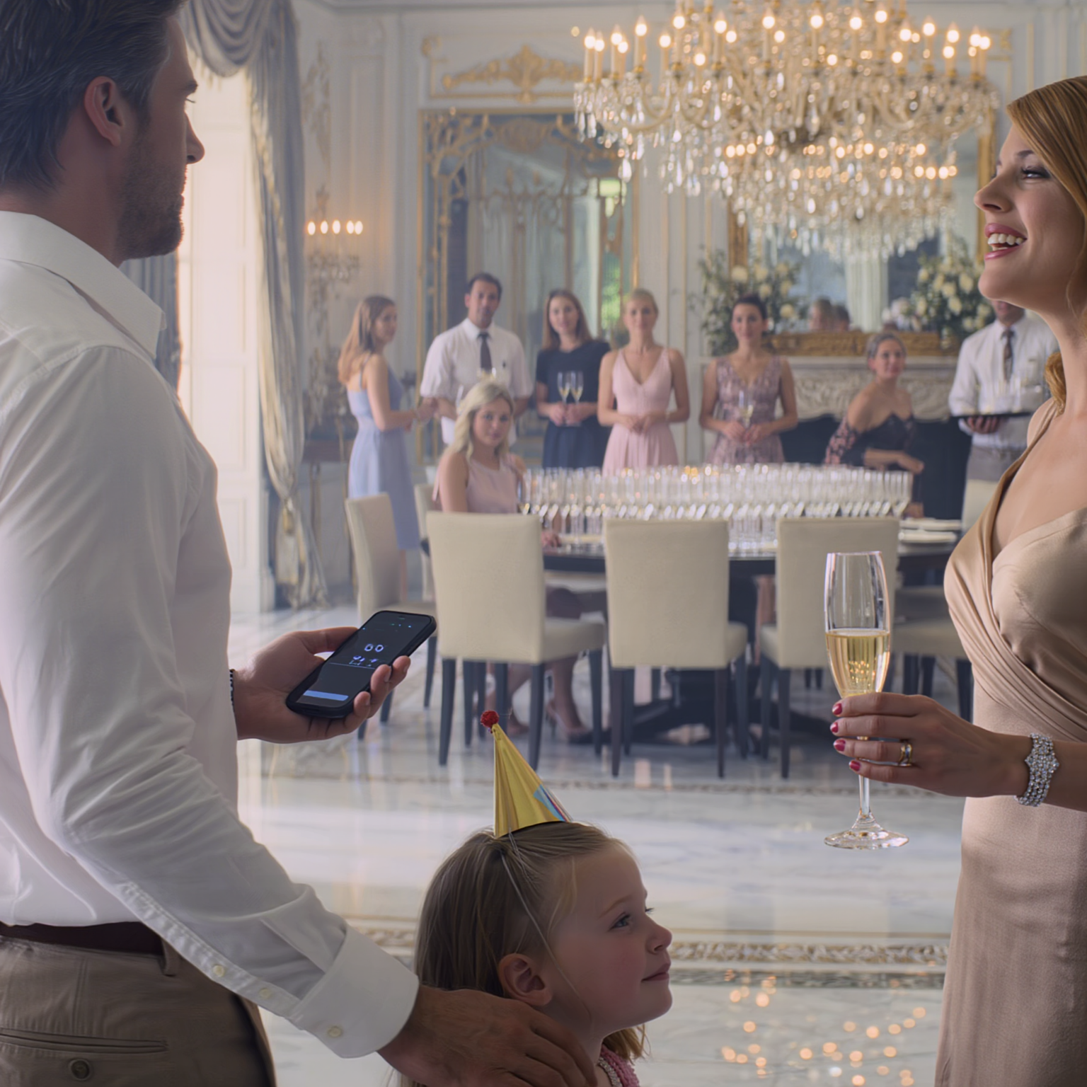 “There’s no place for kids in discount clothes here!” my sister sneered right in the middle of the party… my 10-year-old daughter froze, eyes red and watery… I hadn’t even managed to hold her when my husband pulled out his phone and hit call—no warning… and within seconds, the whole “fancy” party suddenly went silent like it stopped breathing…