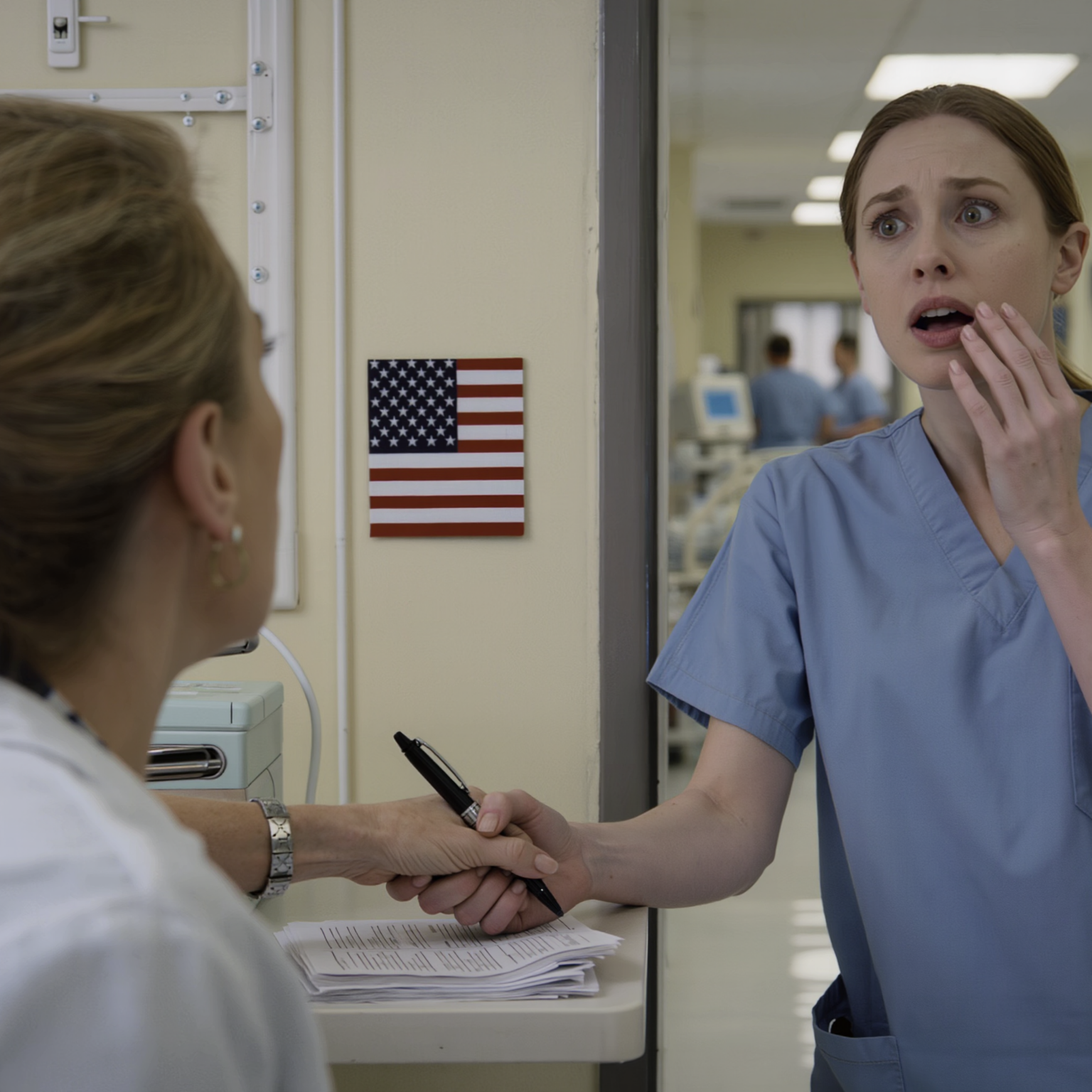 At St. Mary’s Hospital to sign the papers to “let my little sister go peacefully,” I had barely touched the pen when a young nurse yanked my wrist, eyes panicked: “Don’t sign—10 minutes from now you’ll understand.” My brother-in-law stood by the bed smiling far too fast, the “grief counselor” hovering like family… I listened, bought time, and then the security footage showed a scene that froze my heart.