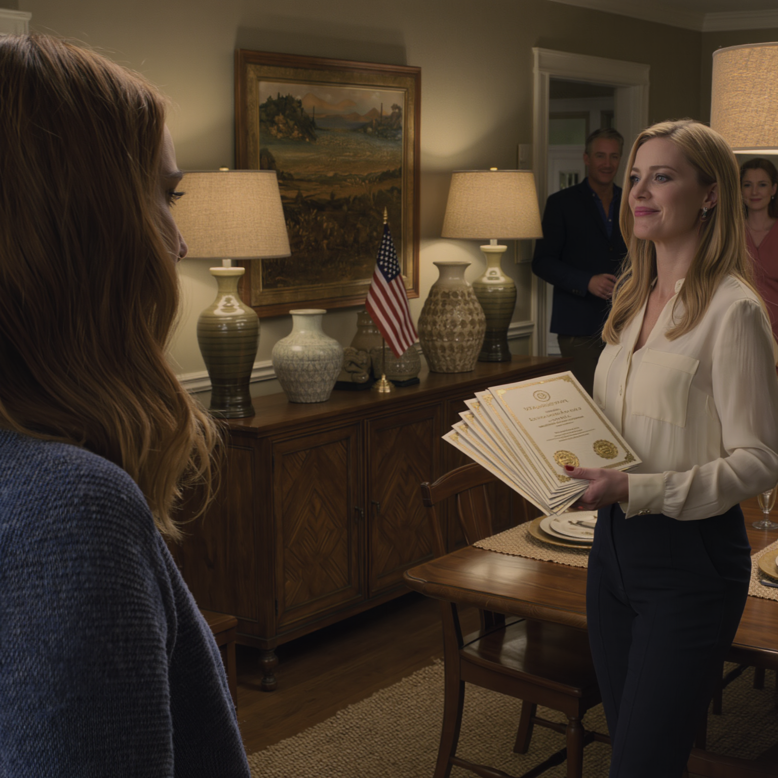 My sister “borrowed” my safe—there was $360,000 inside—then she fanned a stack of red-sealed papers and mocked, “Found your little savings, sis—thanks for the tuition!” My parents beamed with pride, and I just stayed silent… because it wasn’t anyone’s money in this house. I made exactly one call. The doorbell rang. And the whole dinner table went dead quiet.