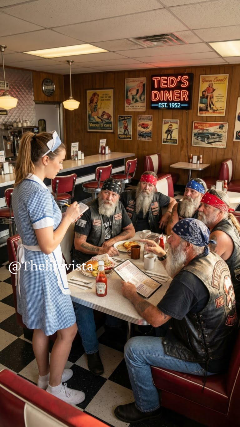 A waitress says to the Hells Angels member, “Hello, sir — my mother has a tattoo just like yours.” And then… what?