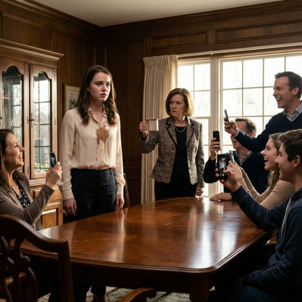 “Watch this,” my mom said, pouring coffee on me. “That’s how we treat trash.” Everyone recorded. I left quietly. They posted the video online — it went viral. Then people recognized me from Forbes. Now they’re all unemployed…