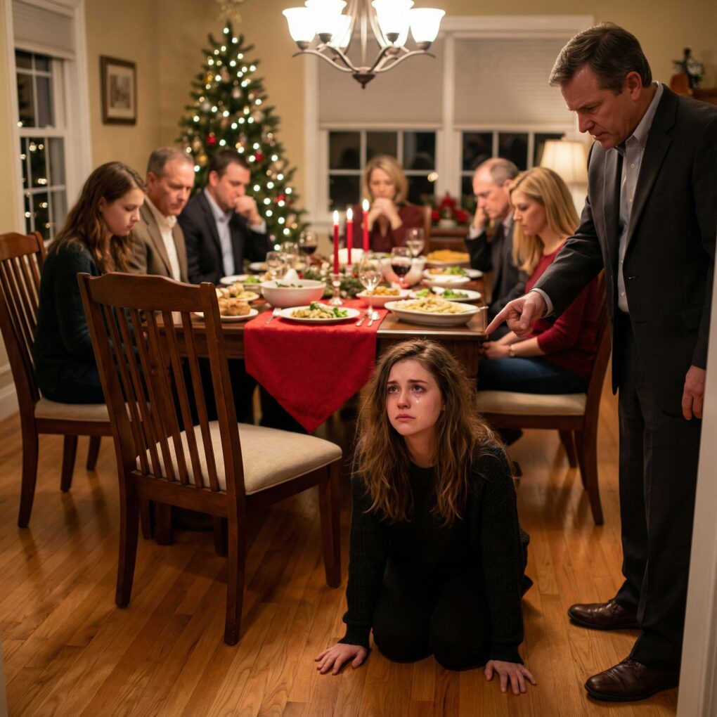 MY STEPDAD PUSHED ME AT THE CHRISTMAS TABLE: “THIS SEAT BELONGS TO MY REAL DAUGHTER, GET OUT.” I FELL TO THE GROUND IN FRONT OF THE WHOLE FAMILY, BUT WHAT HE DIDN’T KNOW IS THAT VERY NIGHT I WOULD CHANGE HIS LIFE FOREVER. WHEN HE WOKE UP THE NEXT MORNING… 97 MISSED CALLS…