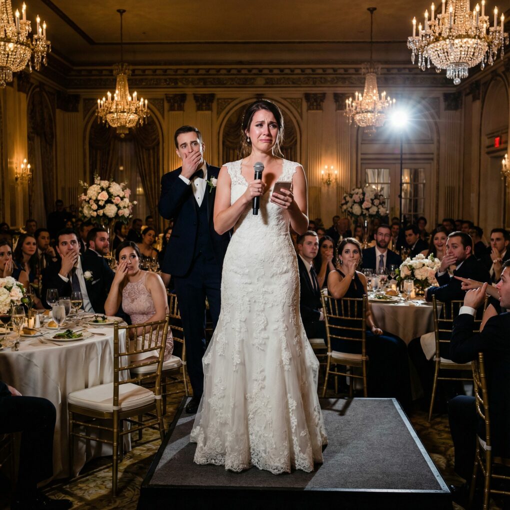 I went to the groom’s room only because I forgot my bracelet. But the moment I opened the door, I heard him call me a “fat pig” and brag that he just needed a few months after the wedding to take my family’s money. I froze—then I hit record. And when I finally stood on that wedding stage, holding the mic, I didn’t say my vows… I exposed everything.