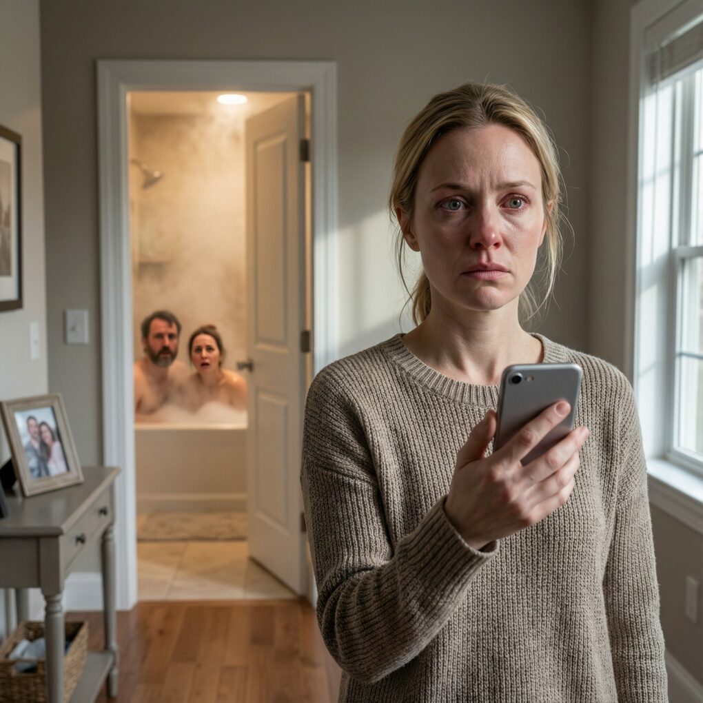 I came home at noon. The bathroom door was slightly open… and I heard familiar laughter. As I walked closer, I saw my fiancé sitting in the bathtub with my own sister. I didn’t scream. I simply locked the door, took out my phone, and called her husband: “Come over right now.