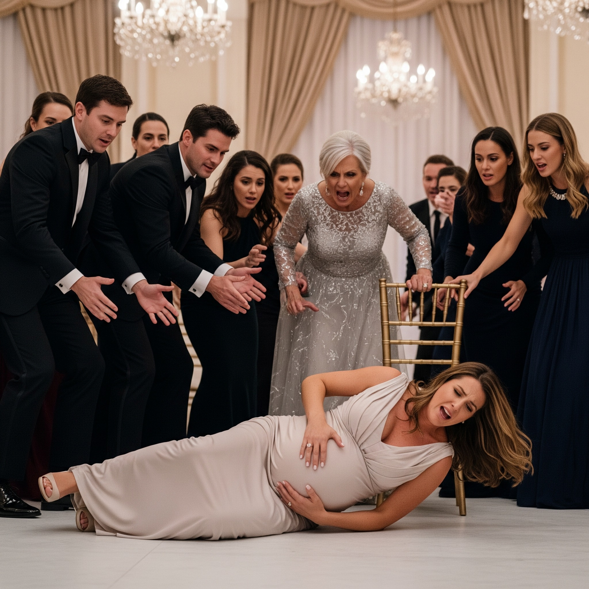 When her mother-in-law yanked the chair out from under her at a family dinner, the eight-months-pregnant woman crashed to the floor — and the scream that followed froze every voice in the room. What caused it left everyone stunned.