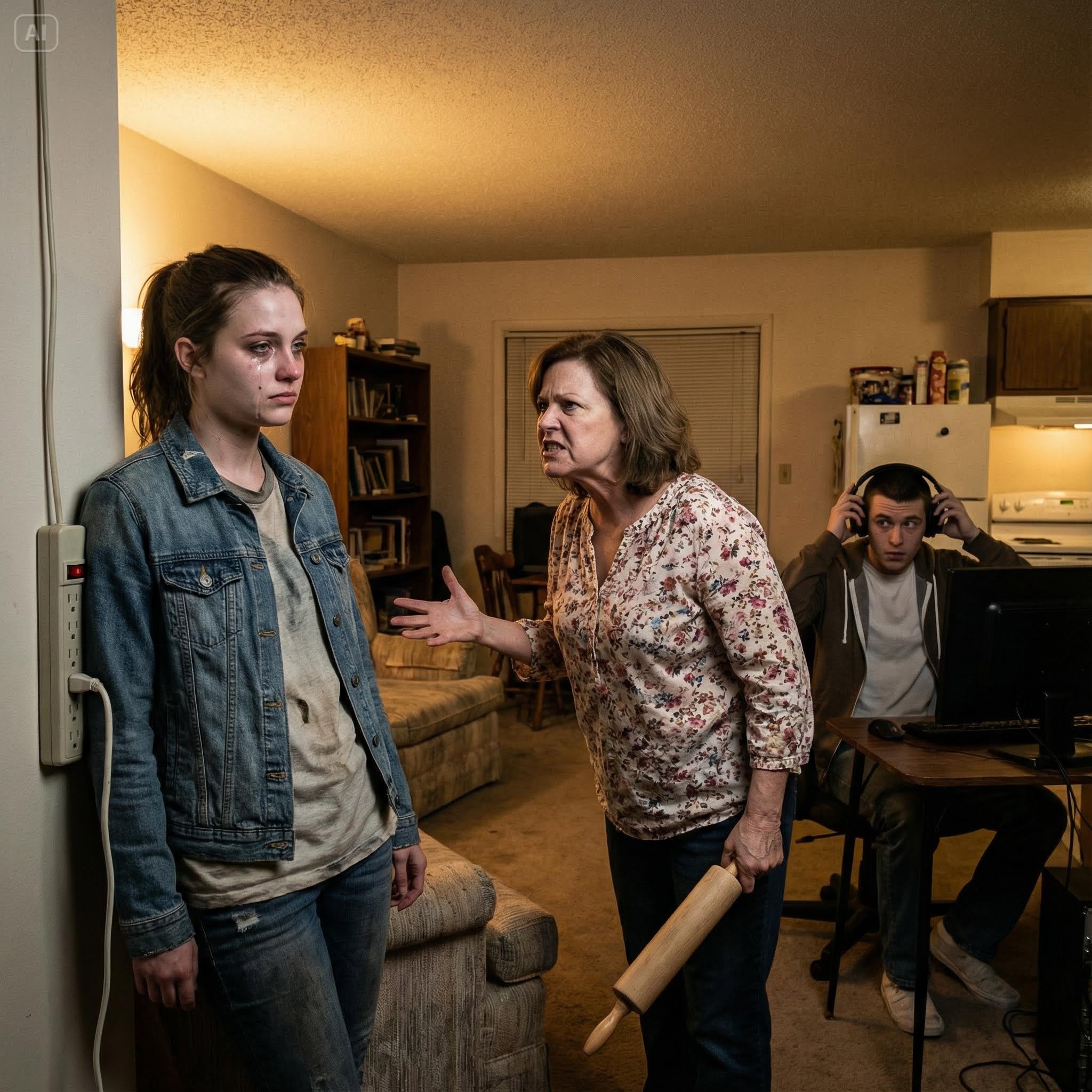 My husband was sitting at his computer with headphones on while his mother struck me with a rolling pin, shouting, ‘Let’s see if you ever dare skip taking out the trash again!’ I waited until she exhausted herself, then calmly walked toward the power outlet