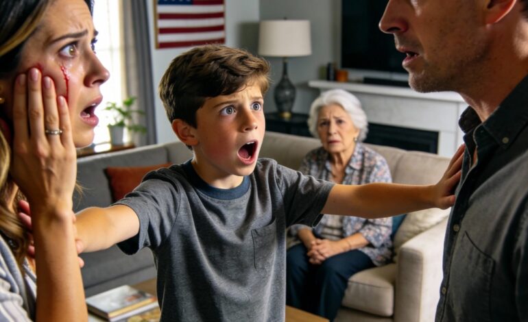 My husband slapped me in front of his mother, who just sat there with a smug smile — but our 10-year-old son jumped to his feet, and what he did next made them regret ever touching me. It was a moment they would never forget…