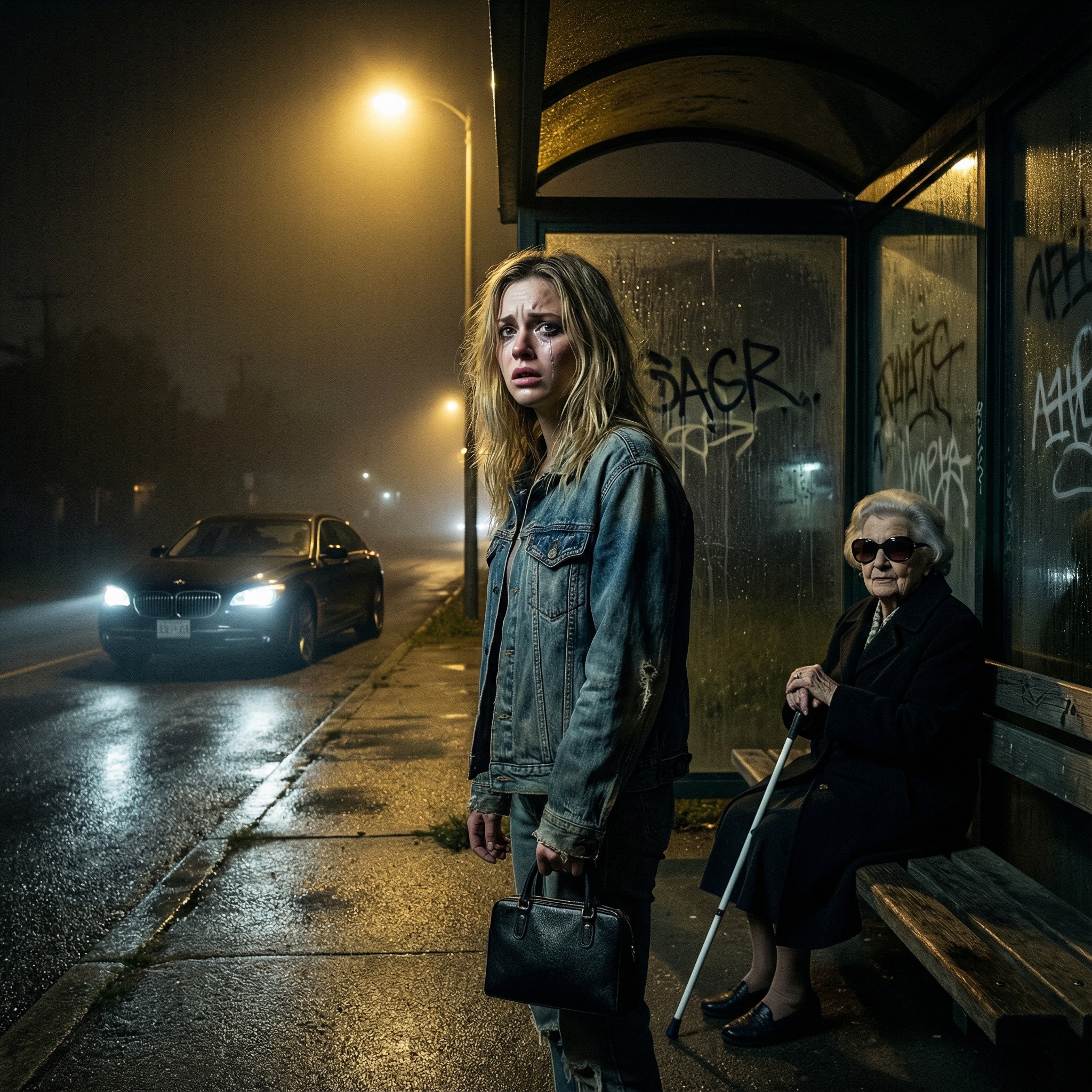 after an argument, my husband kicked me out and left me at a bus stop outside the city with no money. i was about to walk the 25 kilometers back when an elderly blind woman, who had been sleeping on a bench, whispered: “pretend to be my granddaughter. my personal driver will be here soon, and your husband will regret abandoning you next to the richest woman in the city…”