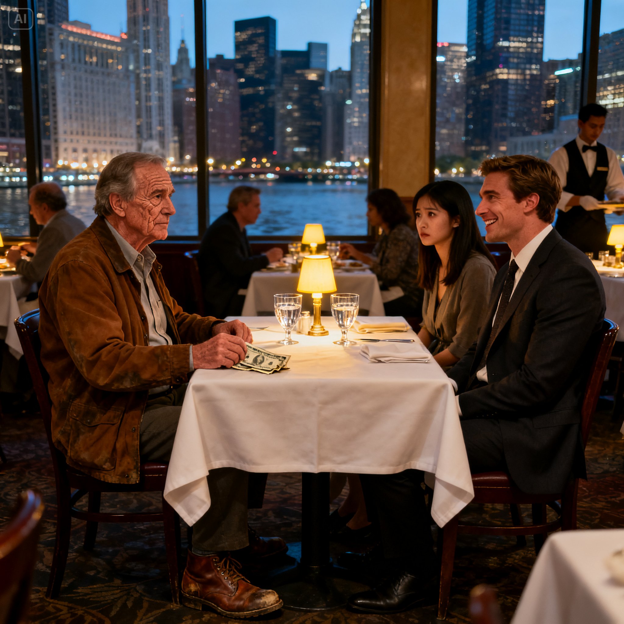 I showed up to my son-in-law’s luxury Chicago dinner with crumpled dollar bills and no reputation. He laughed, assuming I was just a clueless old man.