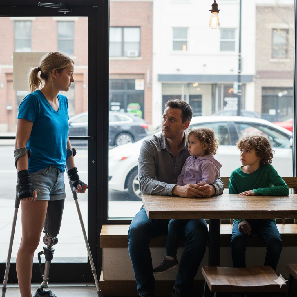 “Can I Sit Here?” The One-Legged Girl Asked the Single Dad… His Answer Left Her in Tears…
