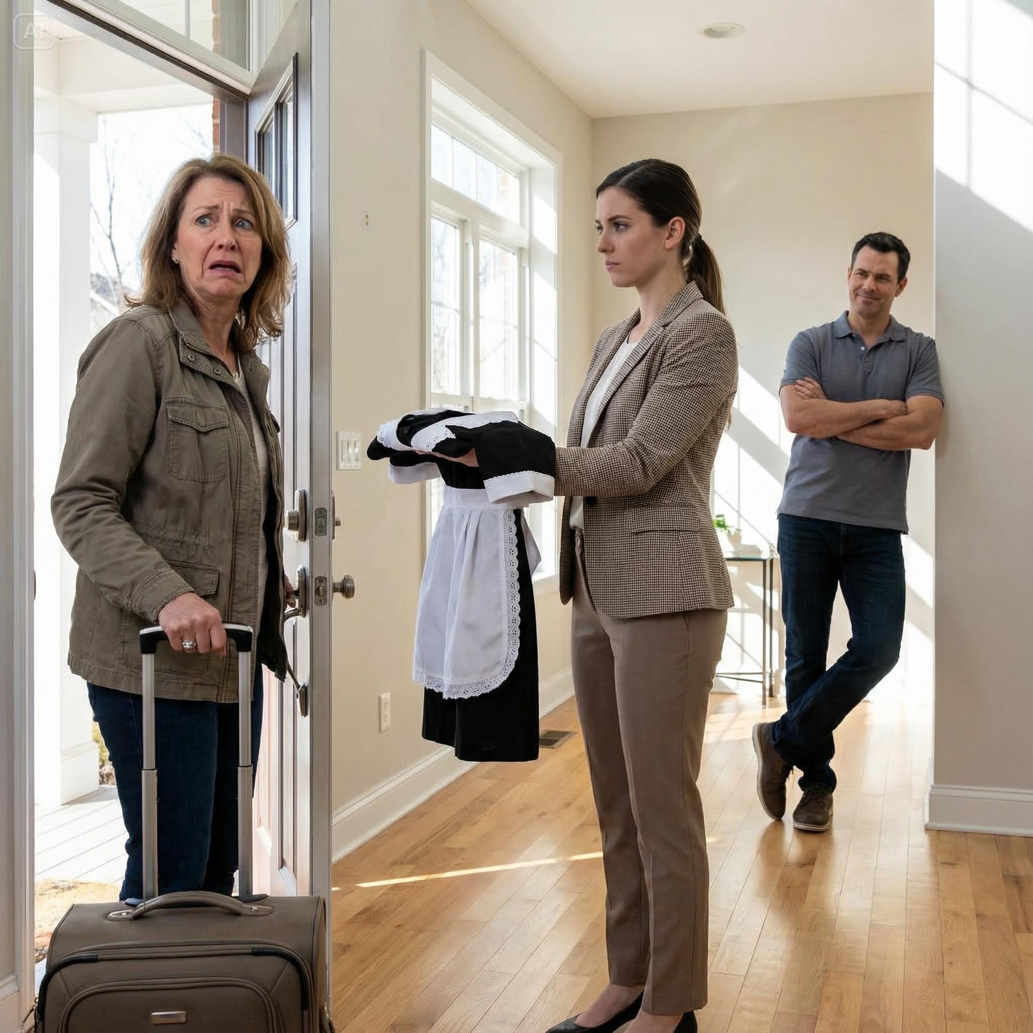 AFTER GOING BANKRUPT, I MOVED IN WITH MY SON. DAY ONE, HIS WIFE HANDED ME A MAID’S UNIFORM. “PUT THIS ON.” MY SON ADDED, “OBEY HER AND BE GRATEFUL FOR THE ROOF.” I PACKED MY BAGS AND VANISHED. SIX MONTHS LATER, THEIR JAWS DROPPED SEEING ME ON TV WINNING A $3 MILLION PRIZE…