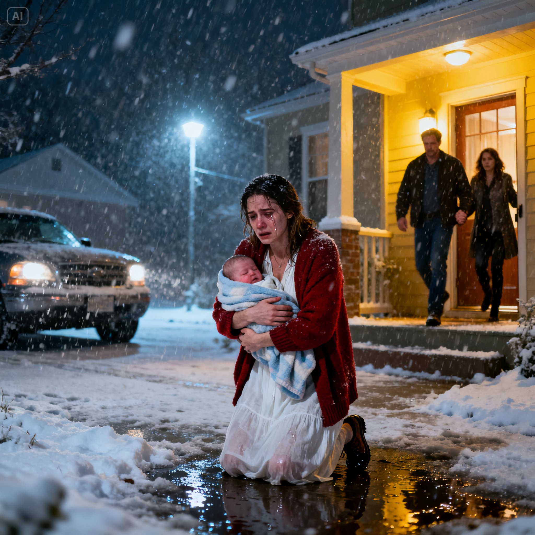 He threw me and our newborn into a snowstorm so he could bring another woman home. I stood there with nothing but a hospital coat and a crying baby.