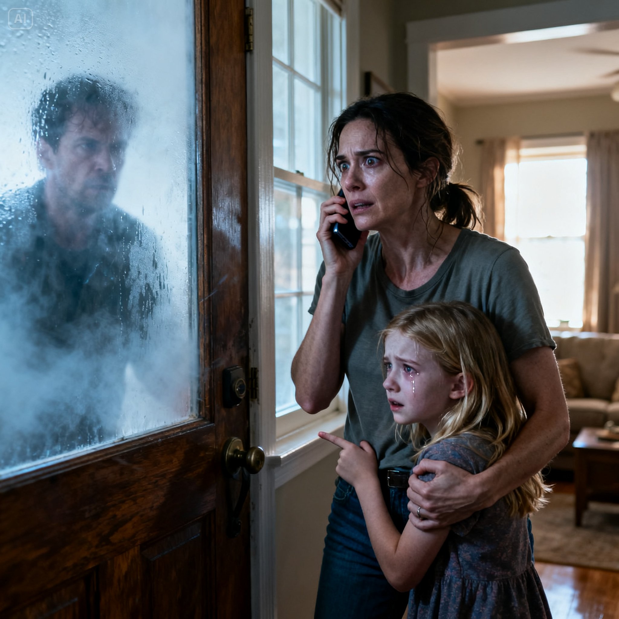 My husband had just driven away when my daughter grabbed my hand and whispered, “Mommy, we have to run. Now.” Before I could ask why, someone banged on the door. Then my phone buzzed: “Don’t open it. He’s there.” My daughter sobbed, “Daddy said not to tell you.” That was the second I understood—whatever was coming for us had already been let inside our lives.