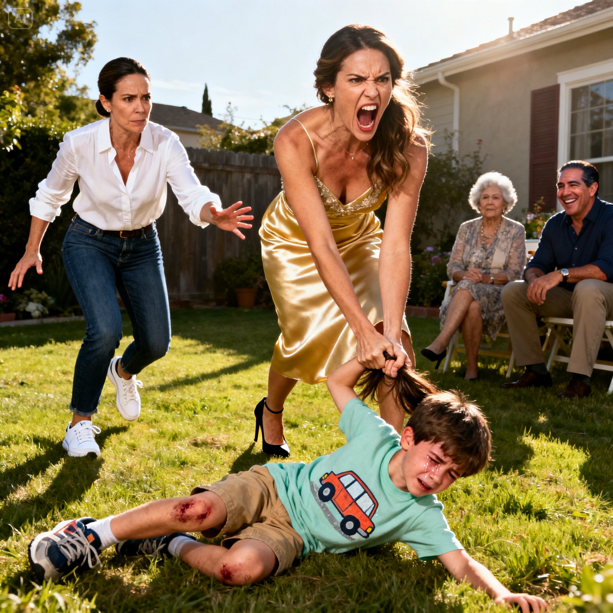“She dragged him by the hair,” my sister screamed, “Your brat ruined my dress!”