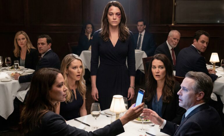 “ON OUR 10TH YEAR ANNIVERSARY DINNER, I STOOD IN FRONT OF EVERYONE WITH A BLACK EYE. THE ROOM WENT SILENT. MY HUSBAND SAID PROUDLY ‘IT’S WAS MY SISTERS… THEY TAUGHT HER SOME RESPECT’ HIS SISTERS LAUGHED PROUDLY… THEN MY TWIN SISTER WALKED UP TO MY HUSBAND AND DID SOMETHING THAT SHOCKED THEM ALL…”