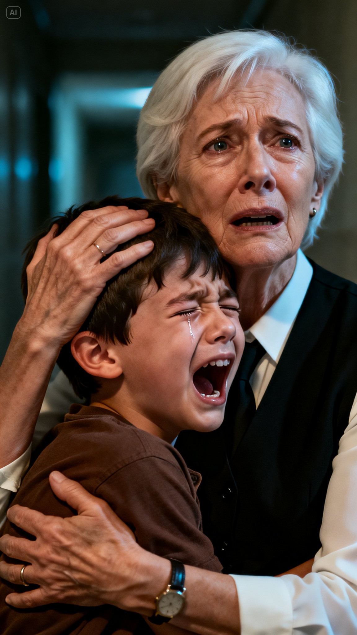 Returning from the funeral of my eight-year-old grandson, I was stunned to find him waiting in front of my home, wearing ragged clothes and trembling. I had only just said goodbye at his burial. As he cried for help and started to tell me the truth, my body went cold. I hugged him tightly and rushed to the police station.  I was returning from my 8-year-old grandson’s funeral when I saw him standing in front of my house.  The sky was gray, heavy with the kind of silence that follows grief. My hands still smelled faintly of the white lilies I had placed in his coffin only an hour earlier. I remember thinking my eyes must be betraying me—that grief had finally broken something in my mind.  But he was there.  Barefoot. Trembling. His clothes were torn and soaked with mud. His hair was matted, and his face was streaked with dirt and tears.  “Grandma,” he cried, his voice hoarse. “Help me.”  I dropped my purse.  My knees buckled as I rushed toward him. I grabbed his shoulders, feeling solid bone beneath my hands. Warm skin. A racing pulse.  This was no hallucination.  “What happened?” I asked, my voice shaking so badly I barely recognized it.  He swallowed hard. “Actually…” he whispered.  The moment I heard that word, my entire body went cold.  Because my grandson, Noah, always said “actually” when he was scared—when he was about to tell the truth and didn’t know how.  I pulled him into my arms. He clung to me like he was afraid I would disappear.  “I was in a box,” he sobbed. “They said I was asleep.”  My heart slammed against my ribs.  I didn’t ask another question.  I wrapped him in my coat, lifted him into my car, and drove straight to the police station, my hands shaking so badly I could barely keep the wheel steady.  Inside, officers stared at us like they were seeing a ghost.  I told them everything.  That I had just buried my grandson. That I had seen his body. That I had kissed his forehead goodbye.  And now he was sitting in front of them—alive, terrified, and covered in mud.  As one officer quietly locked the doors and another called for a detective, I realized something horrifying.  Someone had buried the wrong child.  And someone knew it. ….To be continued in C0mments 👇