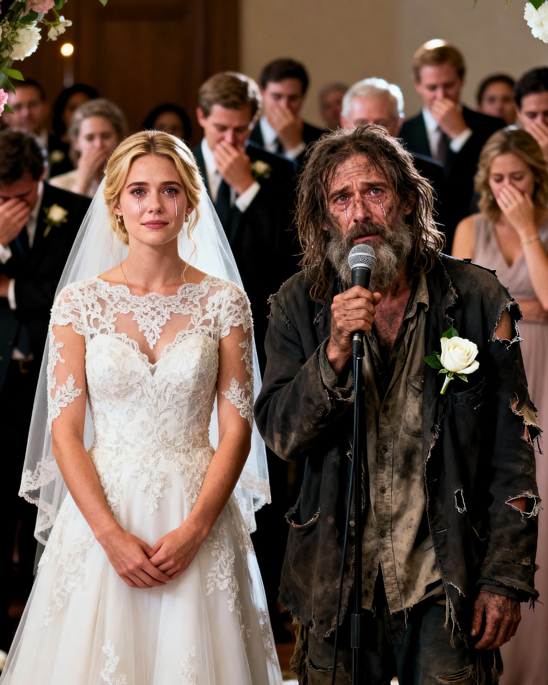 I married a homeless man everyone mocked and laughed at during the entire wedding… but when he took the microphone and spoke, he revealed a truth that no one could have expected and left the whole room in tears and sh0ck…