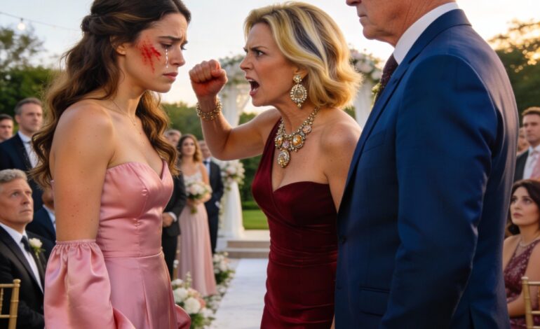 During my sister’s wedding, my dad’s girlfriend slapped me and shouted, ‘You’re sitting in my seat, you cheap girl!’ I looked to my dad for help—but he said, ‘Apologize to her or leave.’ I left… but not before making sure the truth would follow them.