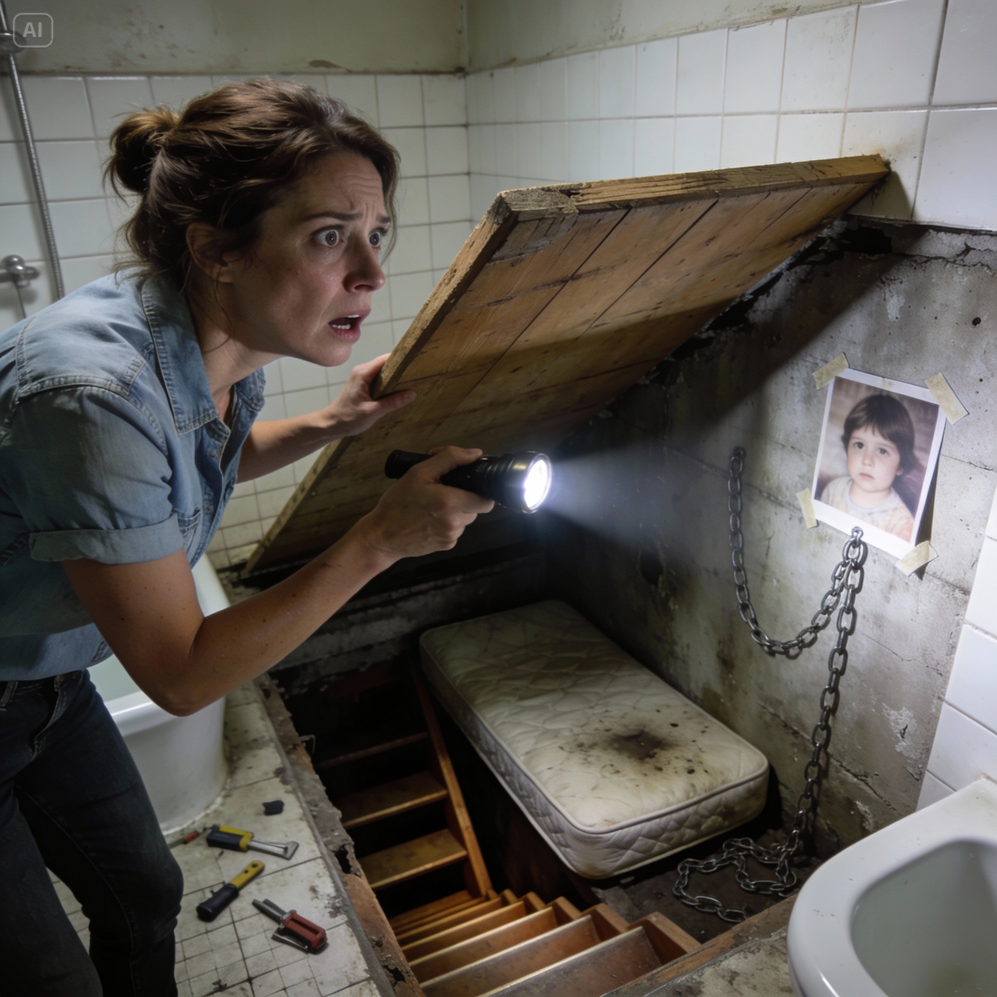 While checking the bathroom pipes, the plumber froze and backed away. He whispered, ‘You’ve got to get out — now.’ My eyes drifted to the floor, where the hatch had been hidden.