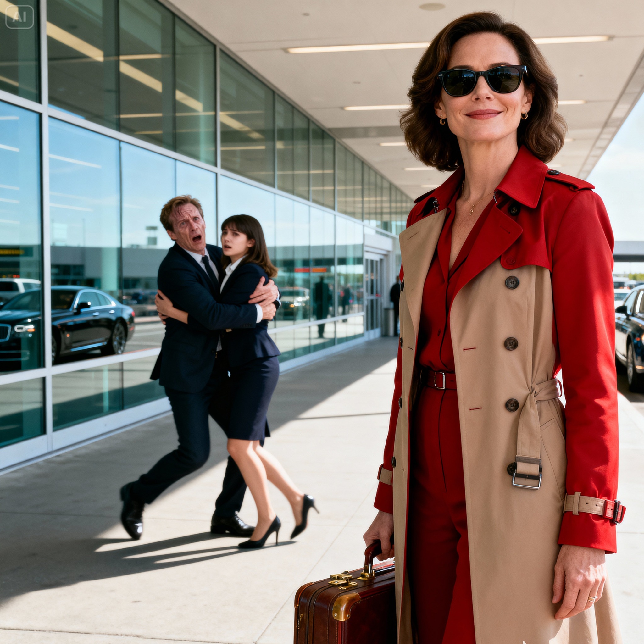 I had just landed, suitcase still in my hand, when I froze. There he was—my ex-husband—holding his secretary like they belonged together. Then his eyes met mine. “You?” he whispered, going pale, stumbling back as if the ground had disappeared beneath him. I didn’t scream. I didn’t run. I just smiled. Because in that crowded airport, he realized something far worse than being caught… I was no longer the woman he left behind.