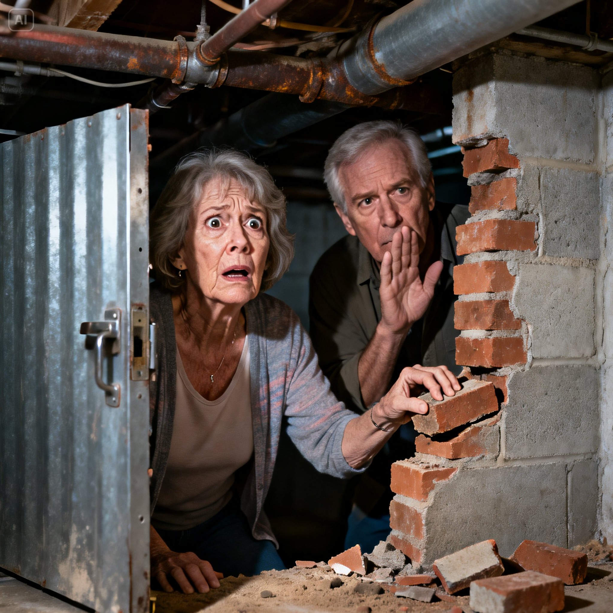 My son and his wife locked my husband and me in the basement of our house. While I panicked, my husband whispered: ‘Quiet… they don’t know what is behind this wall.’ When they left, my husband moved a brick and showed me a secret he had kept hidden for 30 years…