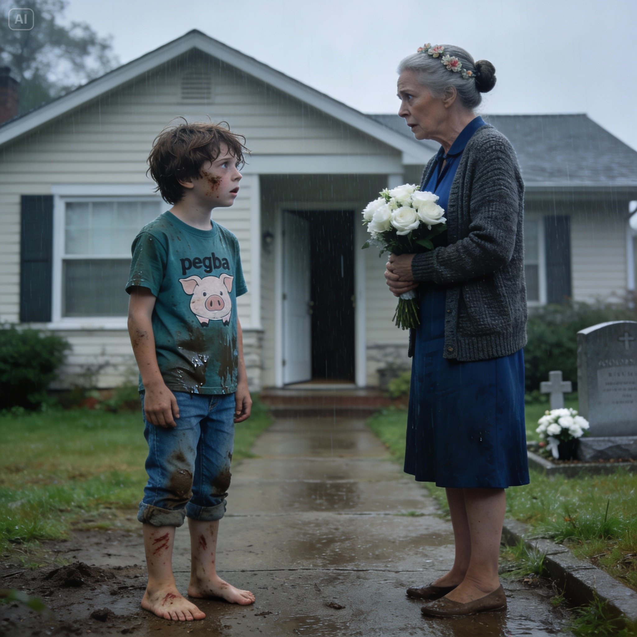 I had just buried my 8-year-old grandson. When I got home, he was standing on my porch, shivering and covered in mud. ‘Grandma, help me,’ he whispered—and I ran to the police.