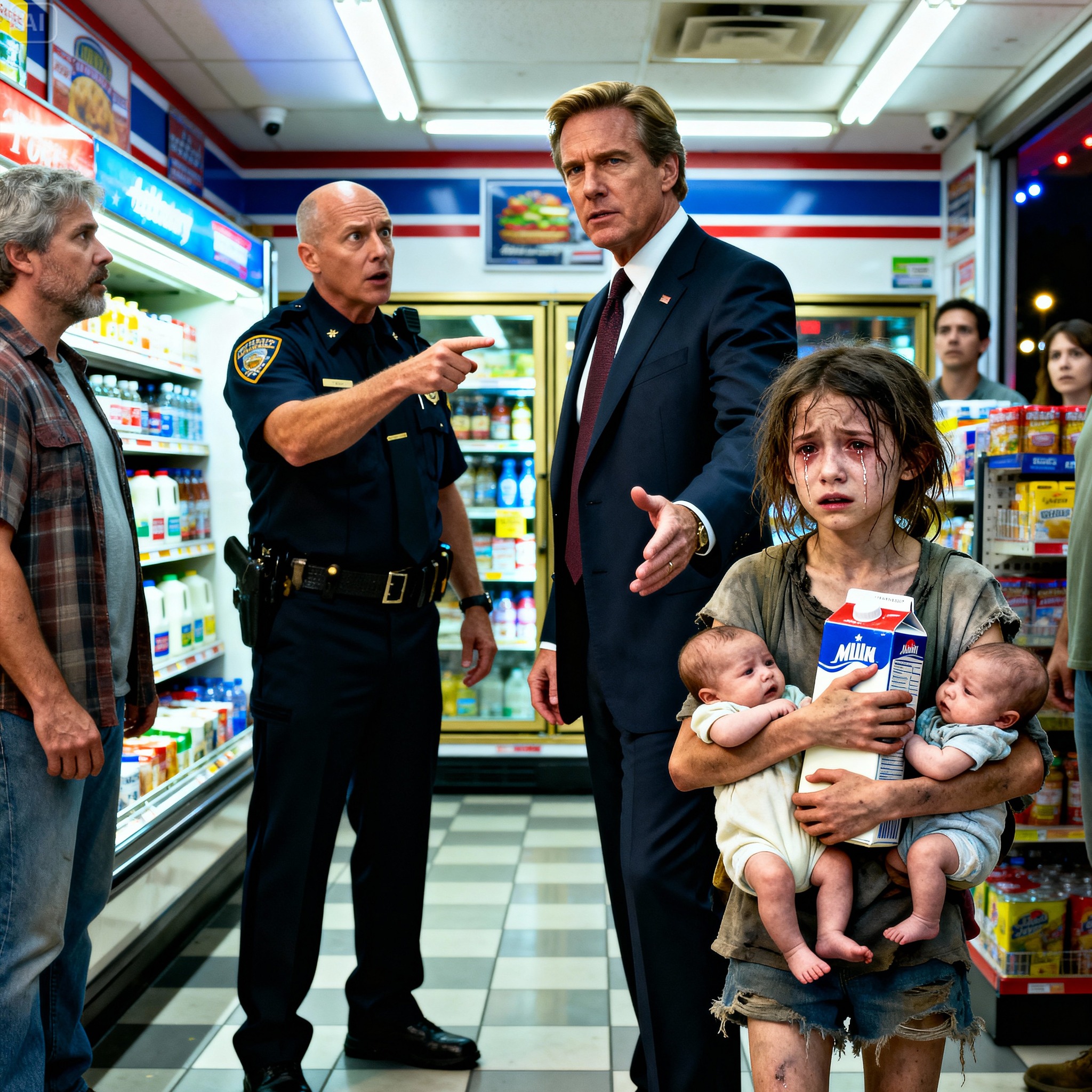 A little homeless girl was reported to the police after a store manager caught her ste:aling a box of milk for her two starving siblings. A millionaire who happened to witness everything suddenly stepped forward…