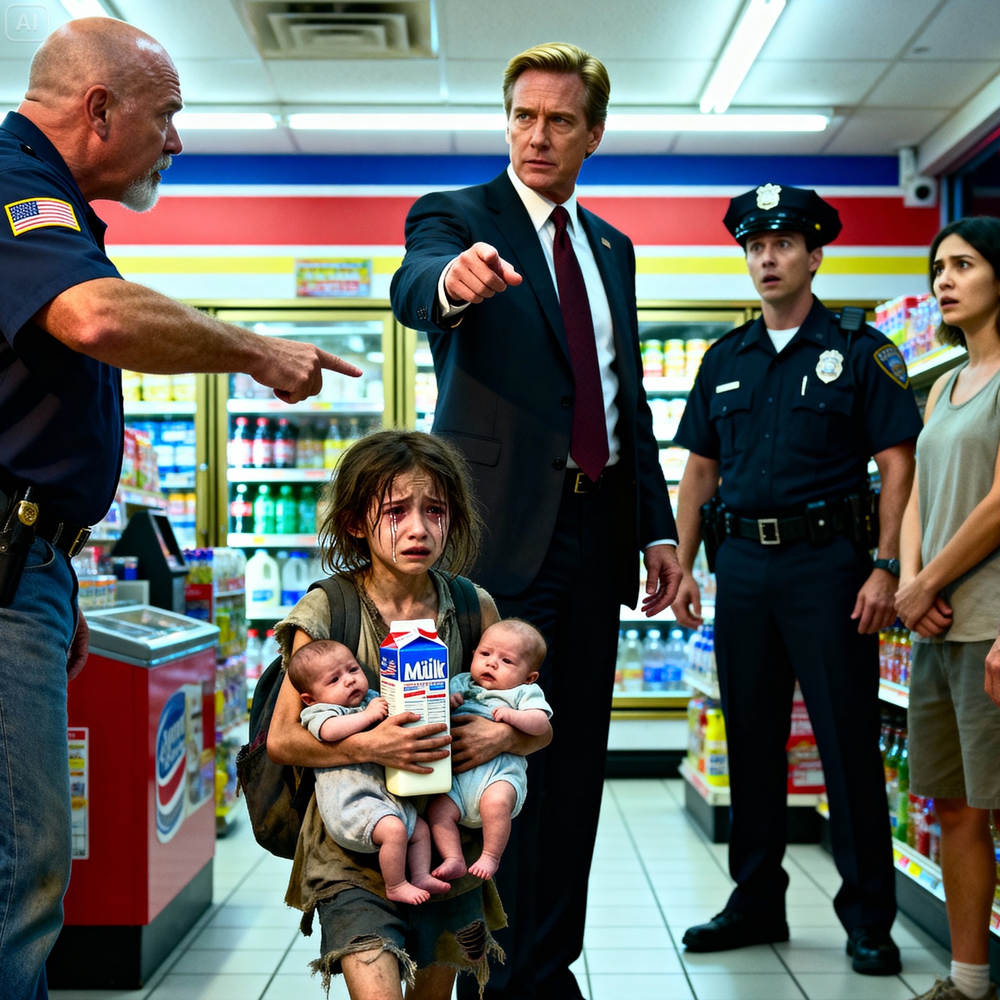 A little homeless girl was reported to the police after a store manager caught her ste:aling a box of milk for her two starving siblings. A millionaire who happened to witness everything suddenly stepped forward…