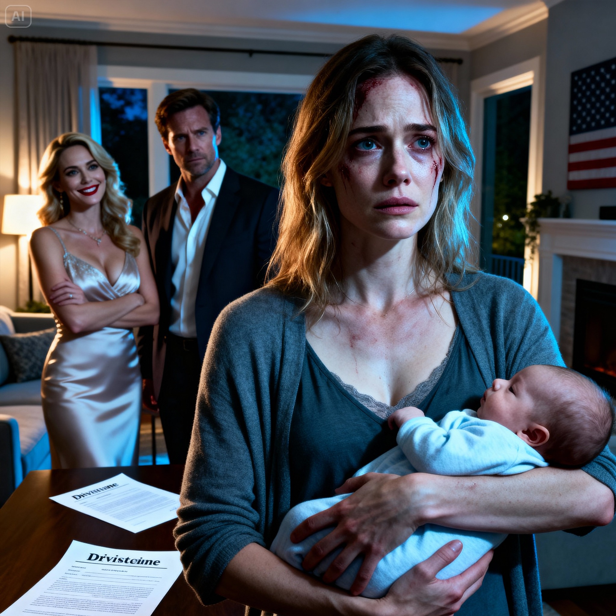 Three months after giving birth, I was still bleeding when my husband opened the door and said calmly, “She’s moving in. I want a divorce.” His mistress stood behind him, smiling like she’d already won. I signed the papers with a cold smile that scared even me. Months later, when they saw me again, his face drained of color—and I finally asked, “Miss me?”