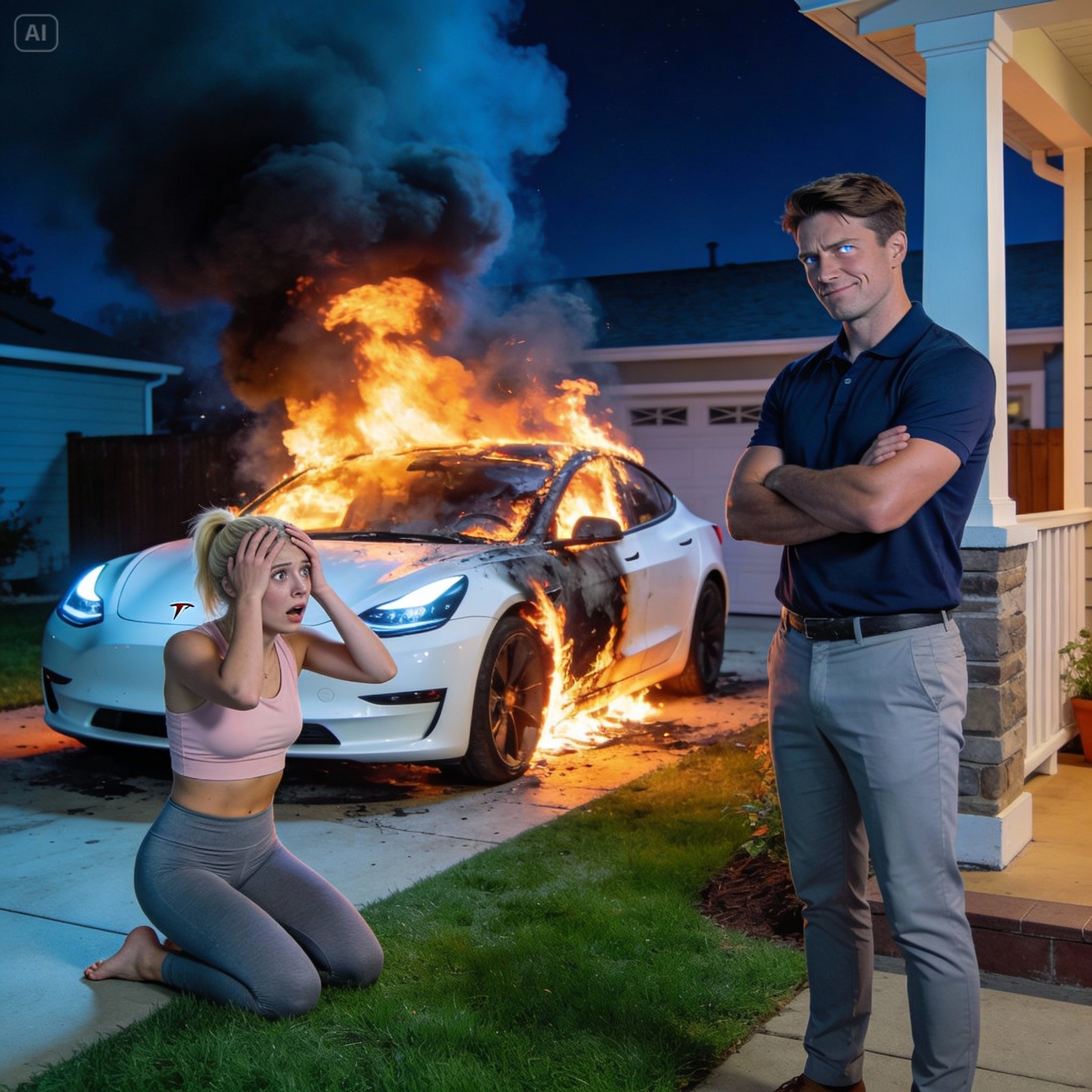 I warned her to stop charging her car with my power. She laughed. Then her Tesla went up in flames.