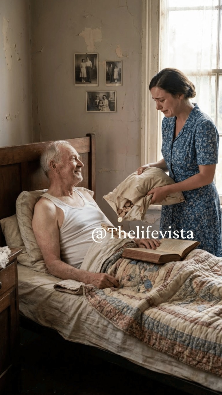 My father-in-law had no pension, and for twelve years I looked after him with everything I had. As he took his final breath, he pressed a torn pillow into my hands. When I opened it, I broke down in tears.