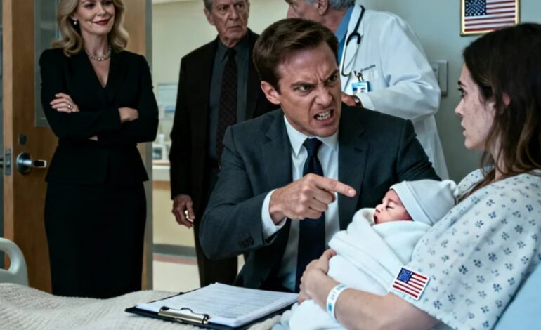 After giving birth, my husband demanded a DNA test to expose me. “That thing is not mine!” he shouted, humiliating me in front of his wealthy family. But his father went pale when the doctor…