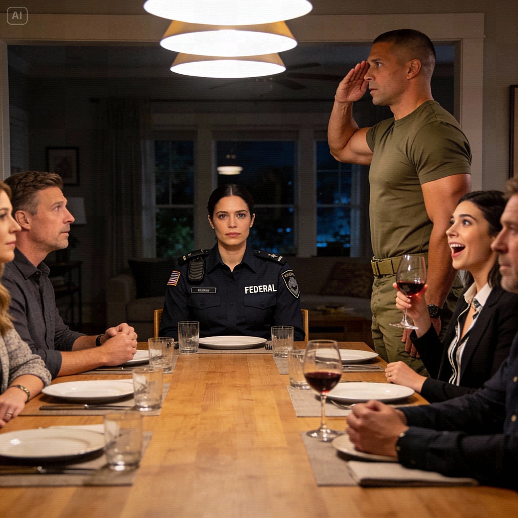 At the family dinner, my brother laughed loudly and made another joke about my uniform. His girlfriend reacted strangely to the patch, but before anyone could ask questions, my brother cracked another joke and raised his glass.