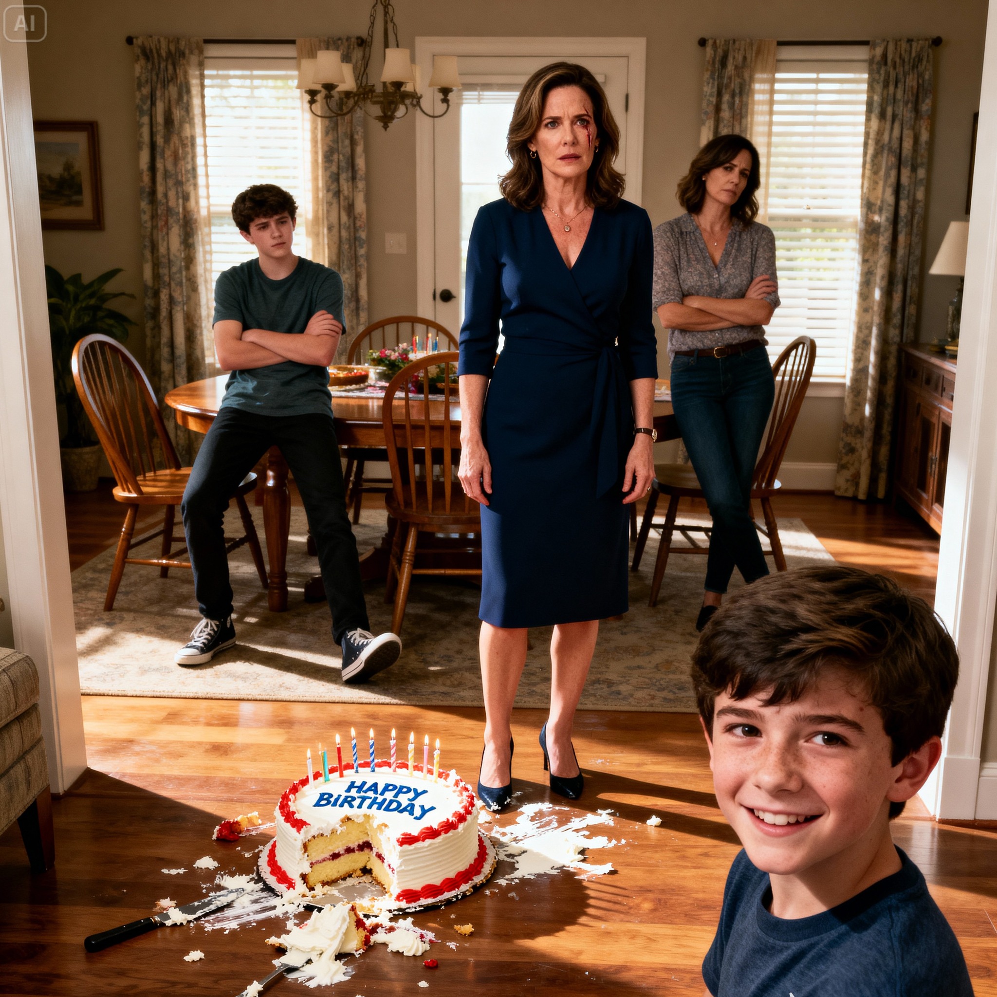 My brother’s son threw my birthday cake on the floor and said, “eat it off the ground.” I didn’t say a word. That evening, mom texted: “we’ve chosen to sever all contact. stay away forever.” My brother liked it. I replied, “removing my name from every loan tomorrow.” By midnight, the group chat flooded – 53 missed calls…