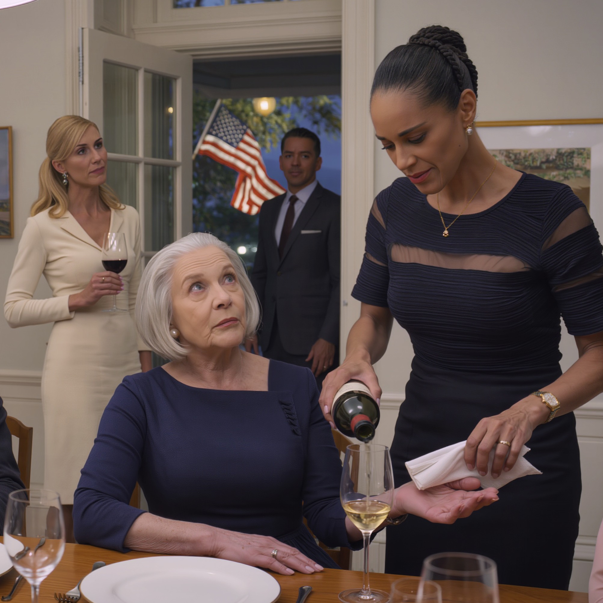 During a “reconciliation” dinner with my son, the maid poured wine and slipped a napkin into my hand. I looked down and froze. It read: “Don’t drink. Fake a stomach ache and leave now. They’re waiting.” I trembled but forced myself to stand and rush to my car. I parked a short distance away to watch. Just ten minutes later, I understood: this invitation wasn’t about making peace—it was a trap meant to get me to sign papers, lose my autonomy, and even lose my home.