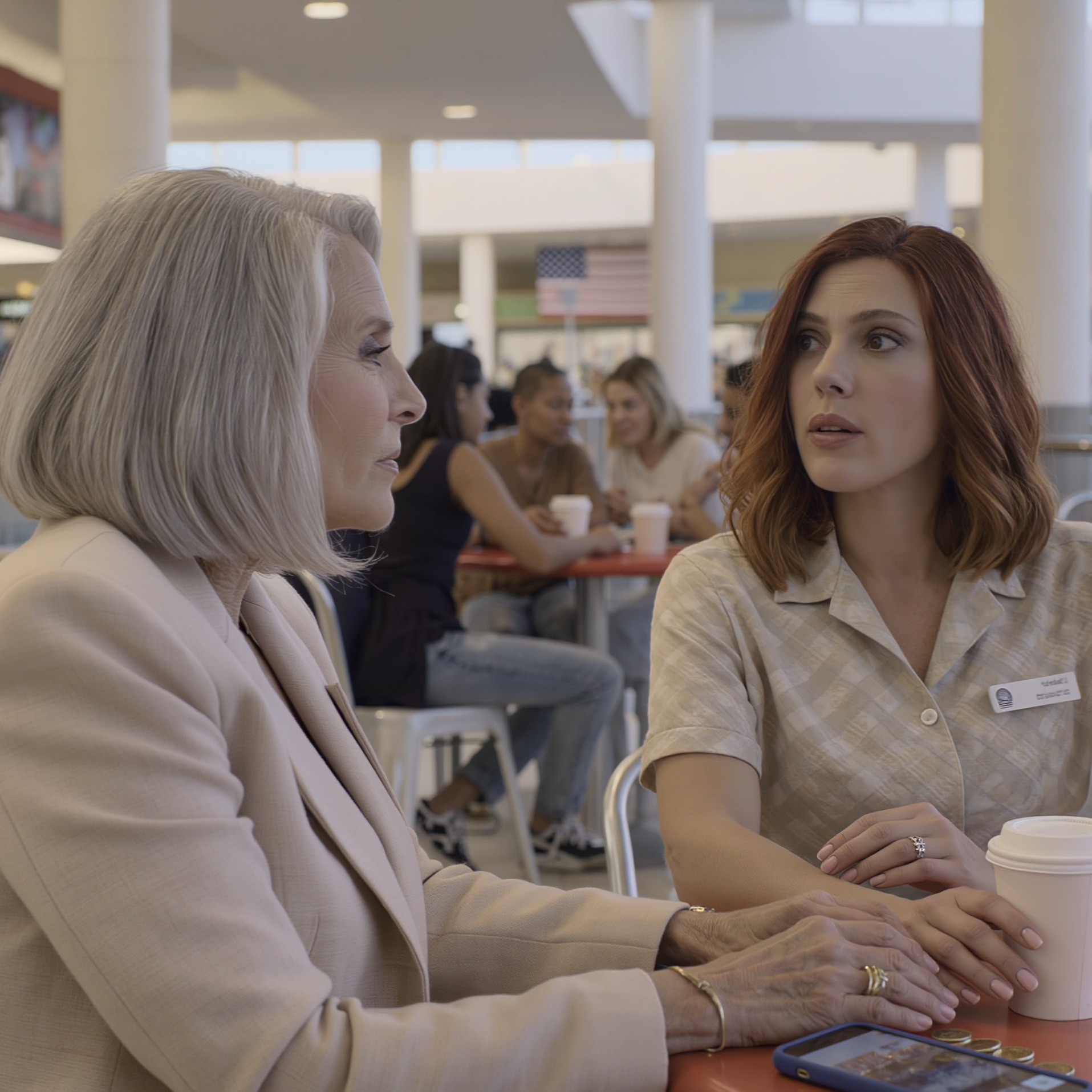 My daughter used to drive the SUV I helped pay for—until one day I spotted her in a California mall food court, uniform faded, head down, counting coins for coffee. When I asked where the car was, she whispered that her husband and mother-in-law had the keys, took over her income, cut her off from her own money, and used custody pressure to keep her silent. I leaned in and said, “Stay calm. Mom will handle it…”