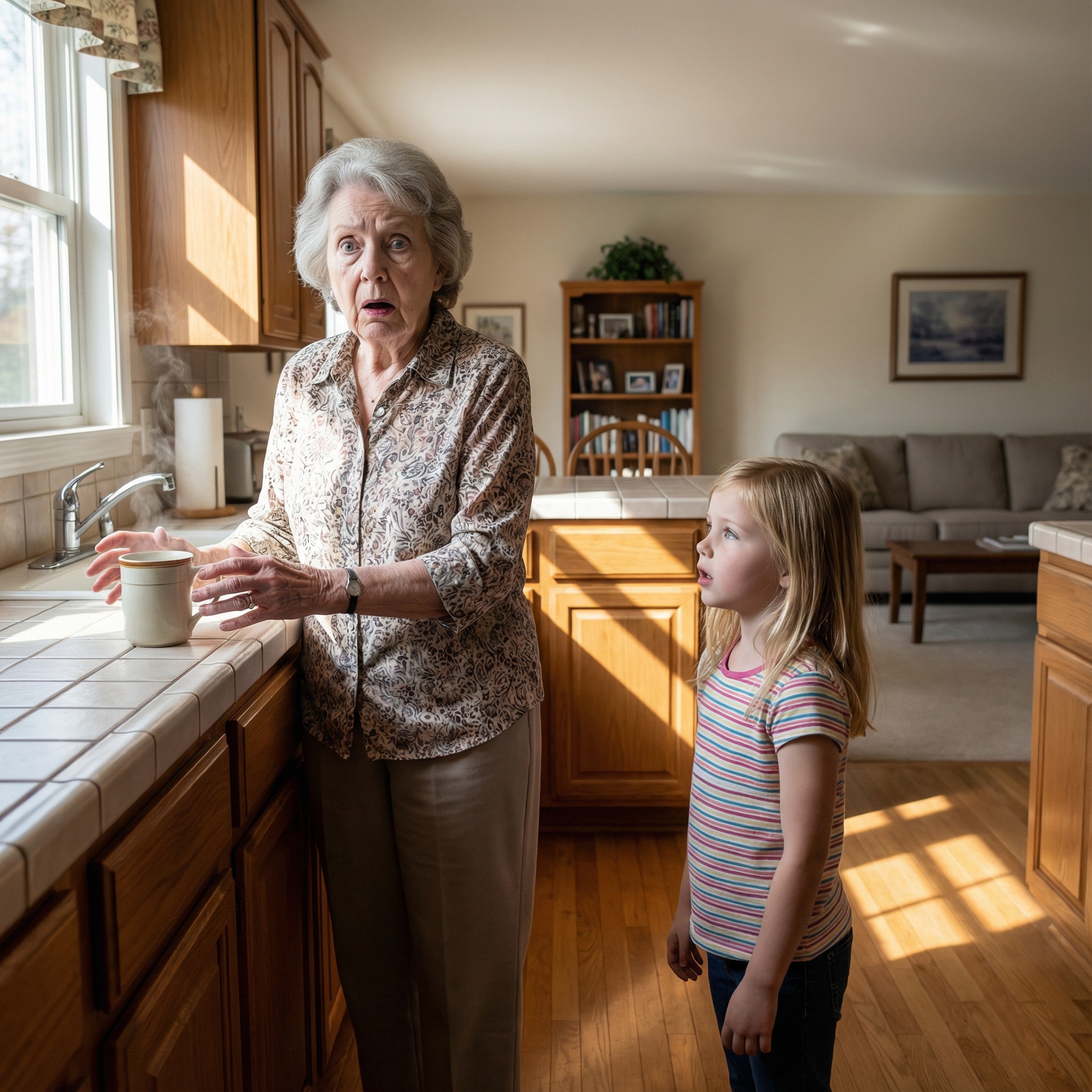 My daughter and my son-in-law went on a trip, leaving me to babysit their 8-year-old daughter—my granddaughter, who had been mute since birth. The moment the door shut behind them, she looked up at me and said, in a clear, perfect voice, “Grandma, don’t drink the tea Mom made… she planned everything.” My blood ran cold.